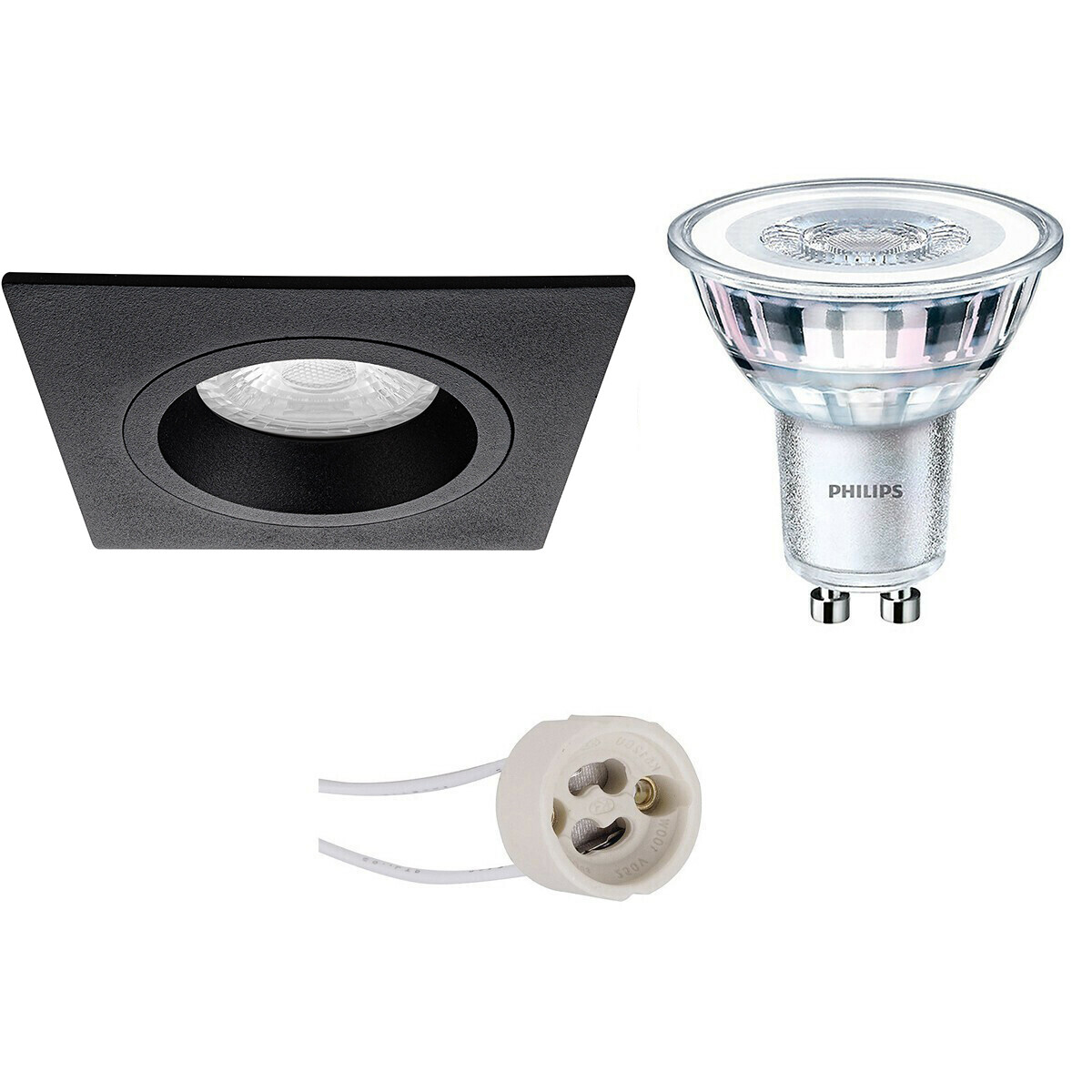 LED Spot Set - Pragmi Rodos Pro - GU10 Fitting - Inbouw Vierkant - Mat Zwart - 93mm - Philips - CorePro 830 36D - 3.5W - Warm Wit 3000K