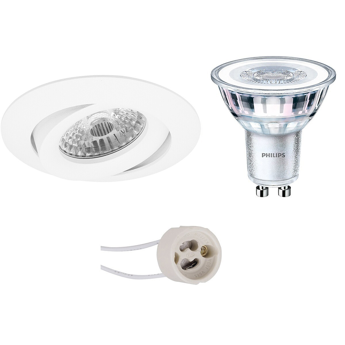 LED Spot Set - Pragmi Uranio Pro - GU10 Fitting - Inbouw Rond - Mat Wit - Kantelbaar - Ø82mm - Philips - CorePro 830 36D - 3.5W - Warm Wit 3000K