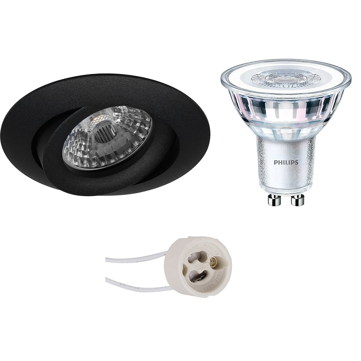 LED Spot Set - Pragmi Uranio Pro - GU10 Fitting - Inbouw Rond - Mat Zwart - Kantelbaar - Ø82mm - Philips - CorePro 830 36D - 3.5W - Warm Wit 3000K