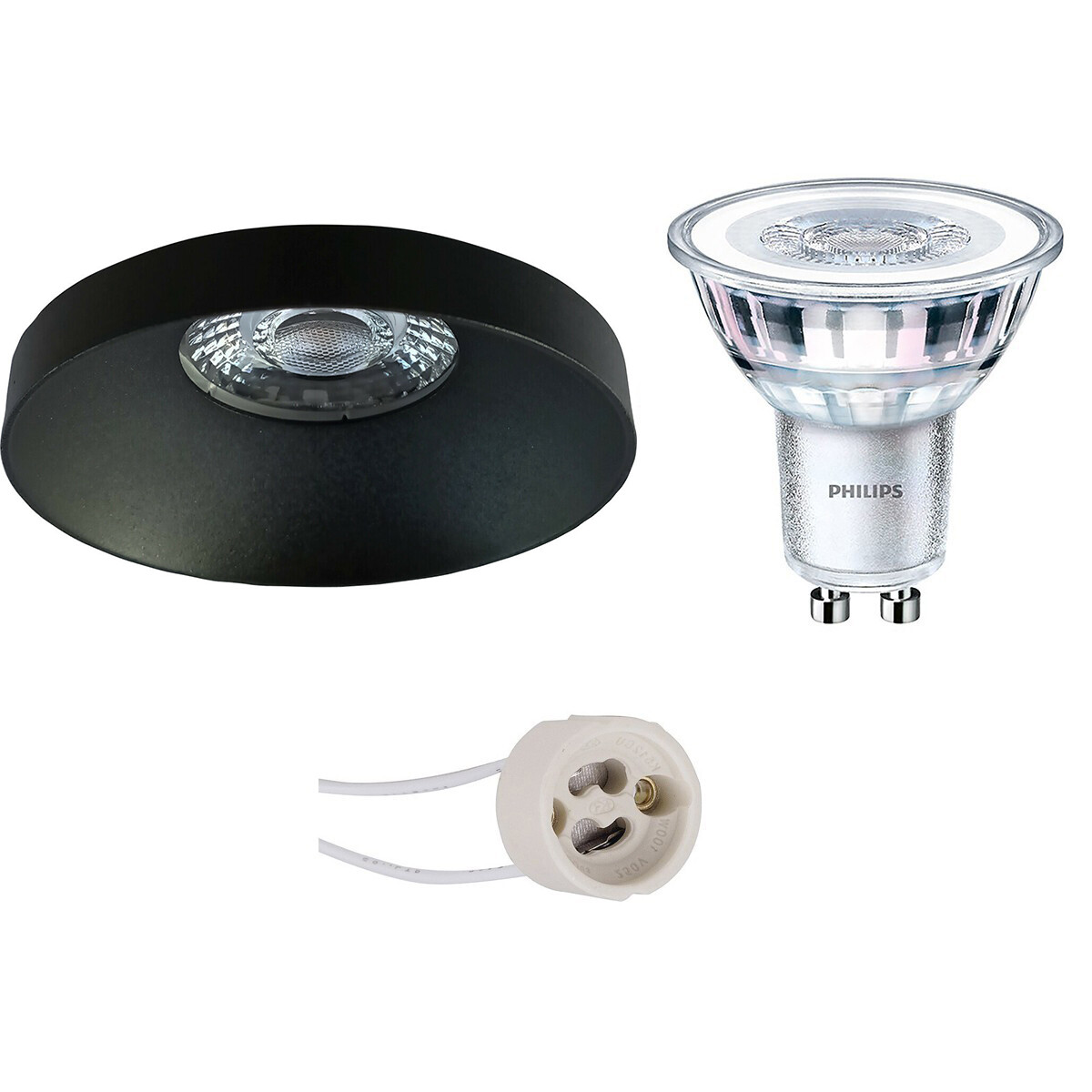 LED Spot Set - Pragmi Vrito Pro - GU10 Fitting - Inbouw Rond - Mat Zwart - Ø82mm - Philips - CorePro 830 36D - 3.5W - Warm Wit 3000K