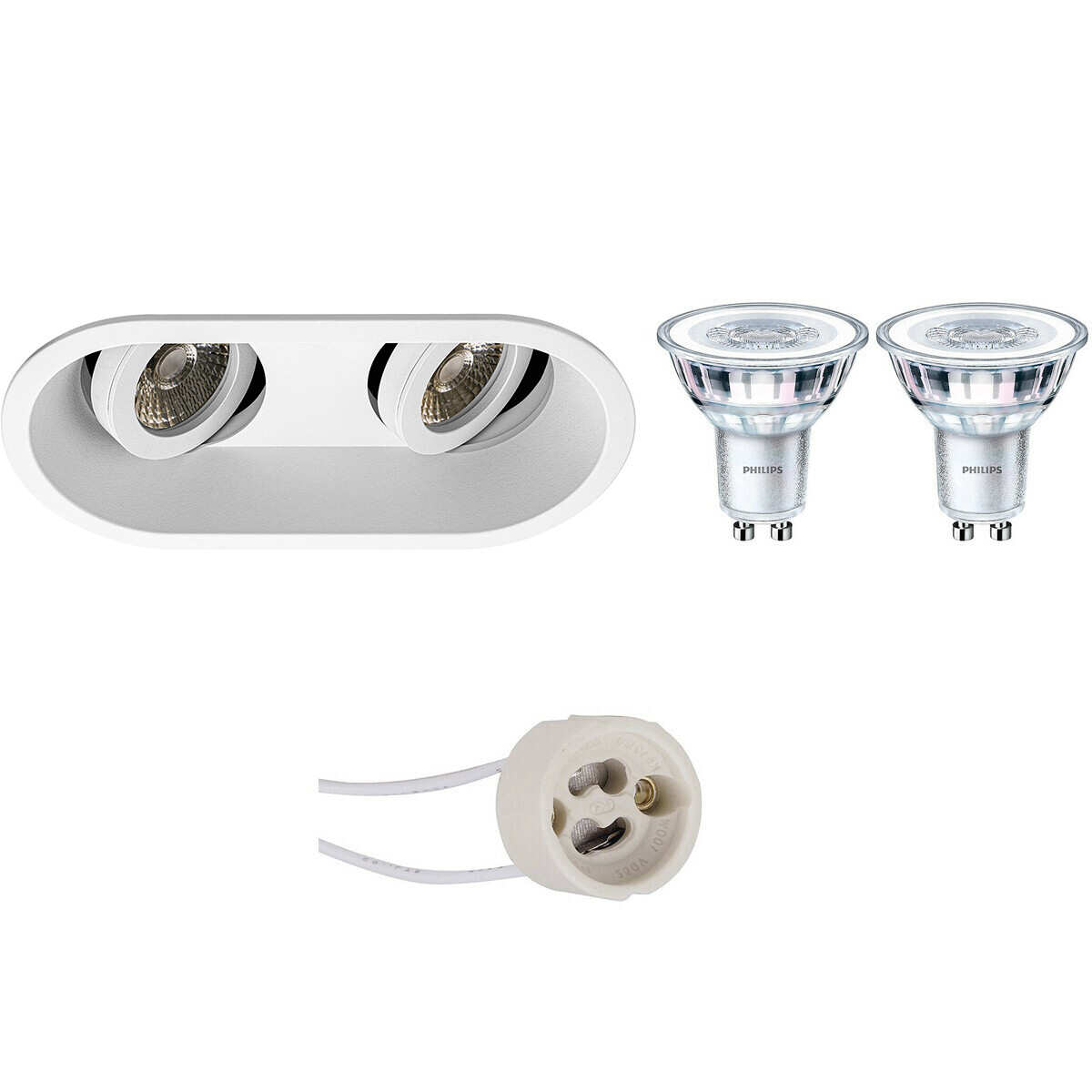 LED Spot Set - Pragmi Zano Pro - GU10 Fitting - Inbouw Ovaal Dubbel - Mat Wit - Kantelbaar - 185x93mm - Philips - CorePro 830 36D - 3W - Warm Wit 3000K - Dimbaar