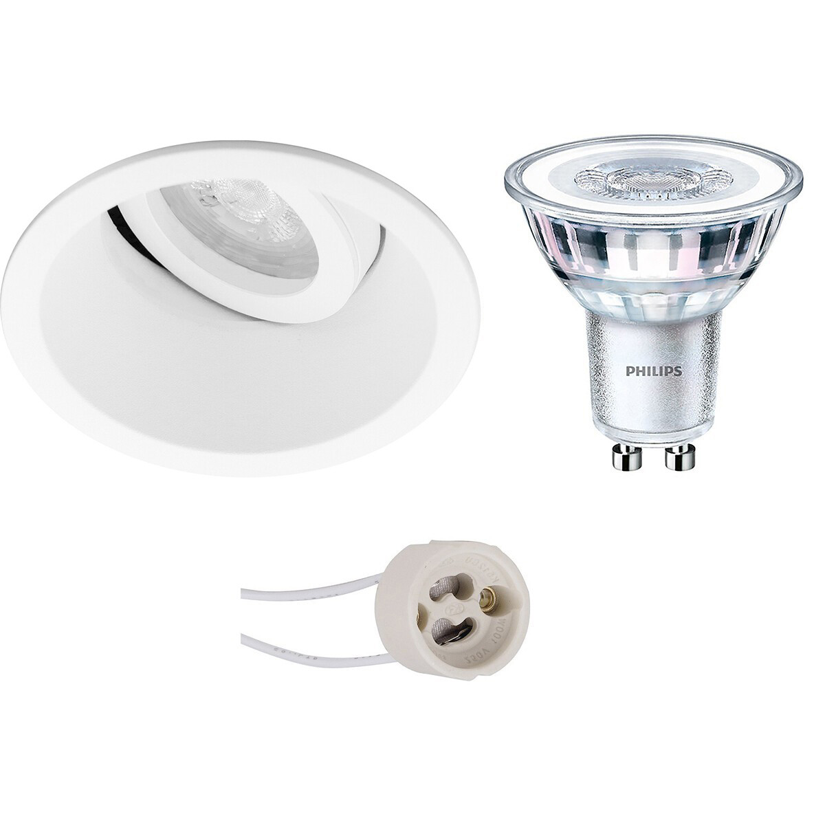 LED Spot Set - Pragmi Zano Pro - GU10 Fitting - Inbouw Rond - Mat Wit - Kantelbaar - Ø93mm - Philips - CorePro 830 36D - 3.5W - Warm Wit 3000K