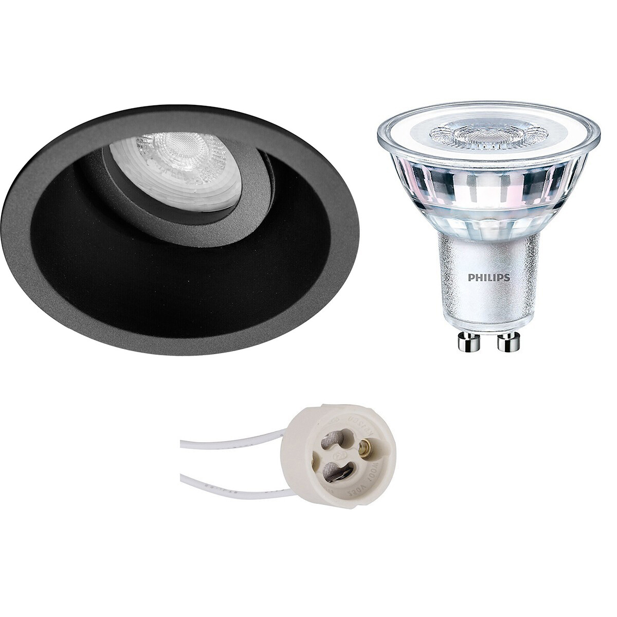 LED Spot Set - Pragmi Zano Pro - GU10 Fitting - Inbouw Rond - Mat Zwart - Kantelbaar - Ø93mm - Philips - CorePro 840 36D - 5W - Natuurlijk Wit 4000K - Dimbaar