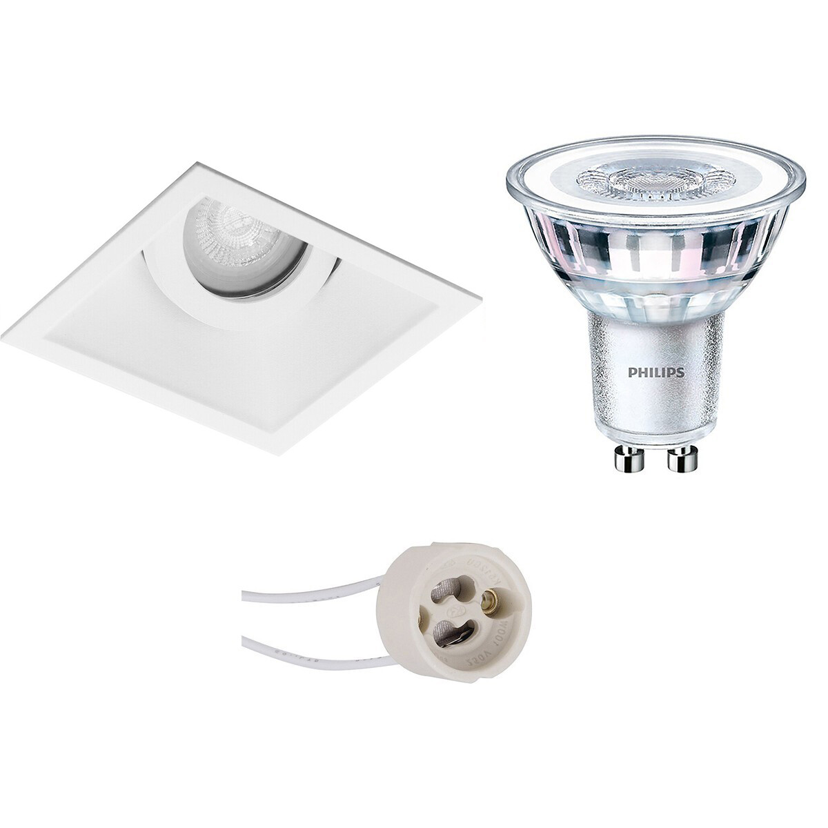 LED Spot Set - Pragmi Zano Pro - GU10 Fitting - Inbouw Vierkant - Mat Wit - Kantelbaar - 93mm - Philips - CorePro 830 36D - 3W - Warm Wit 3000K - Dimbaar