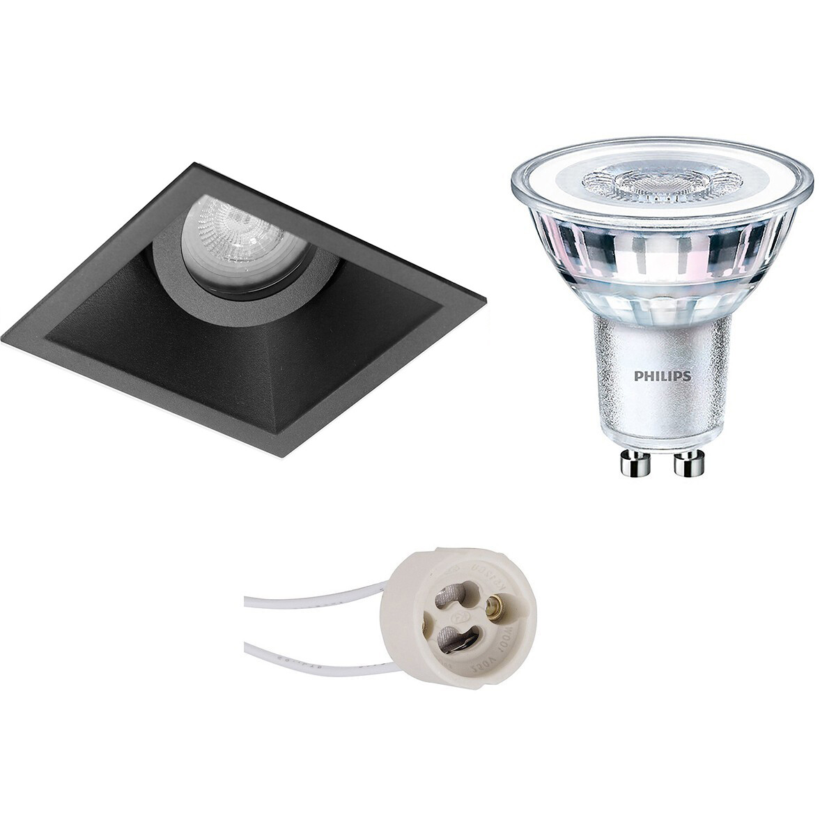 LED Spot Set - Pragmi Zano Pro - GU10 Fitting - Inbouw Vierkant - Mat Zwart - Kantelbaar - 93mm - Philips - CorePro 830 36D - 3.5W - Warm Wit 3000K