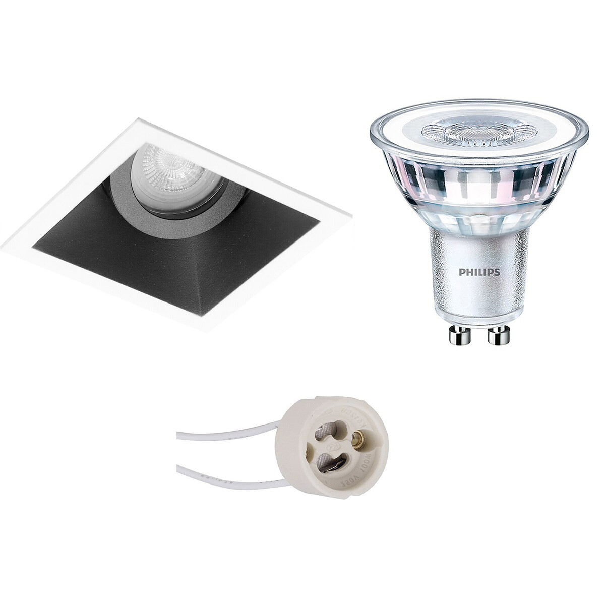 LED Spot Set - Pragmi Zano Pro - GU10 Fitting - Inbouw Vierkant - Mat Zwart/Wit - Kantelbaar - 93mm - Philips - CorePro 827 36D - 4W - Zeer Warm Wit 2700K - Dimbaar