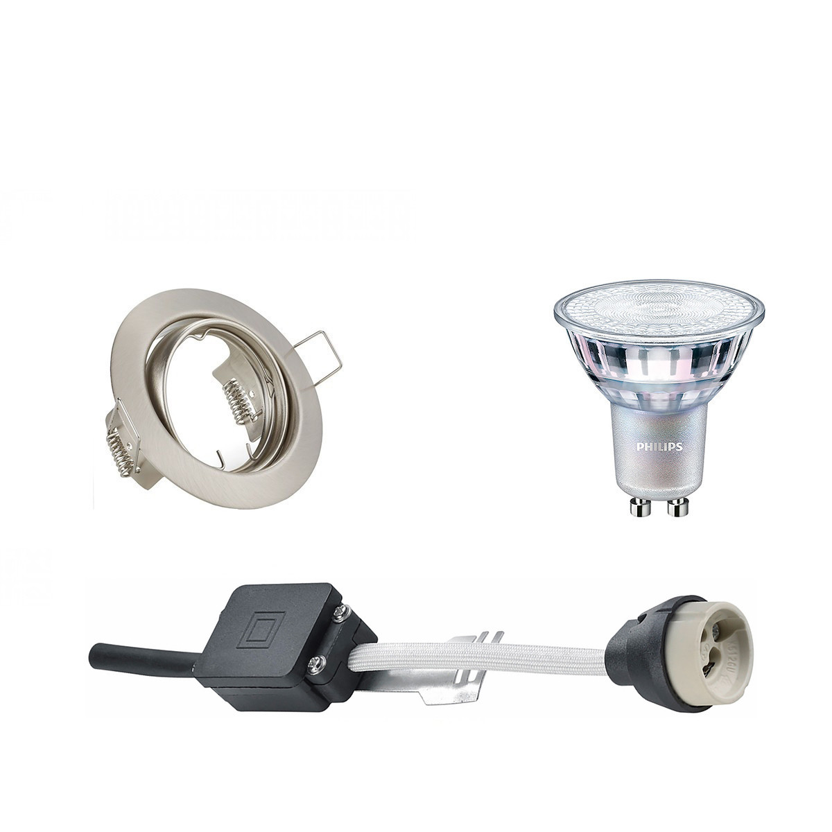 LED Spot Set - GU10 Fitting - Inbouw Rond - Mat Nikkel - Kantelbaar Ø83mm - Philips - MASTER 927 36D VLE - 3.7W - Warm Wit 2200K-2700K - DimTone Dimbaar