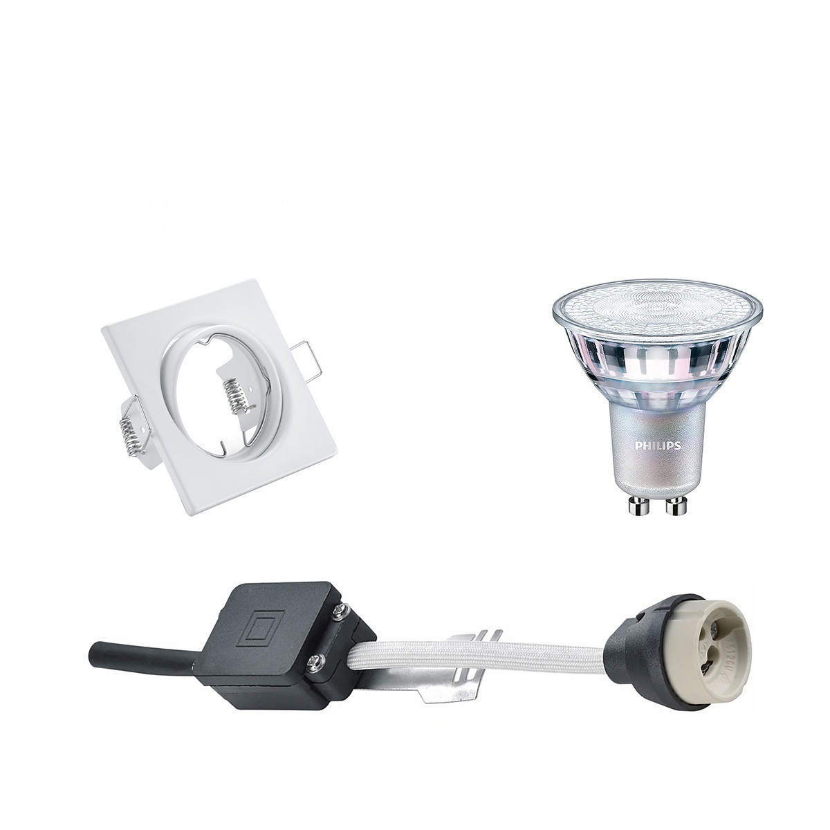 LED Spot Set - GU10 Fitting - Inbouw Vierkant - Mat Wit - Kantelbaar 80mm - Philips - MASTER 927 36D VLE - 3.7W - Warm Wit 2200K-2700K - DimTone Dimbaar