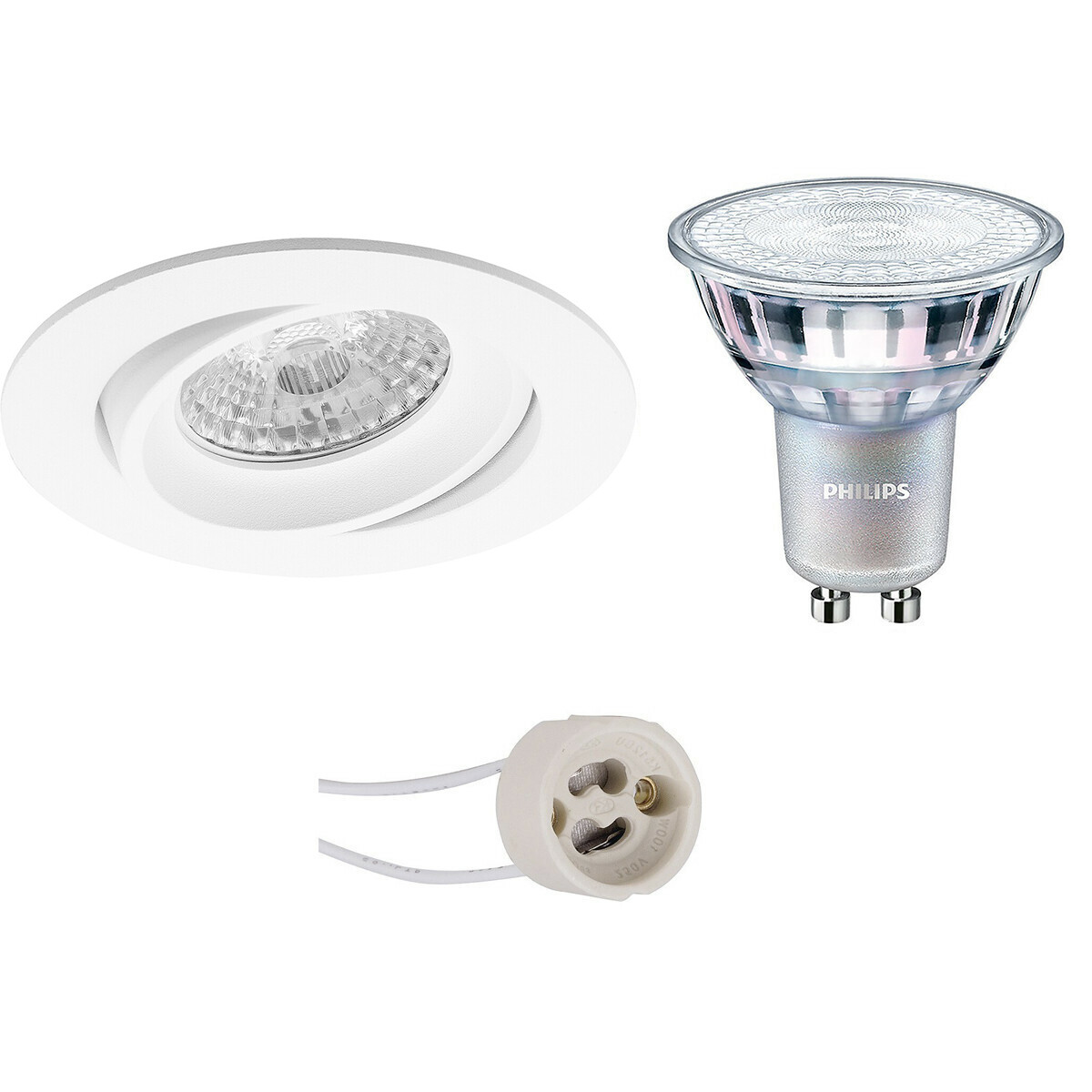 LED Spot Set - Pragmi Delton Pro - GU10 Fitting - Inbouw Rond - Mat Wit - Kantelbaar - Ø82mm - Philips - MASTER 927 36D VLE - 3.7W - Warm Wit 2200K-2700K - DimTone Dimbaar