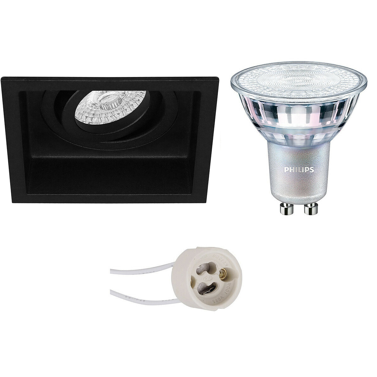 LED Spot Set - Pragmi Domy Pro - GU10 Fitting - Inbouw Vierkant - Mat Zwart - Verdiept - Kantelbaar - 105mm - Philips - MASTER 927 36D VLE - 3.7W - Warm Wit 2200K-2700K - DimTone Dimbaar