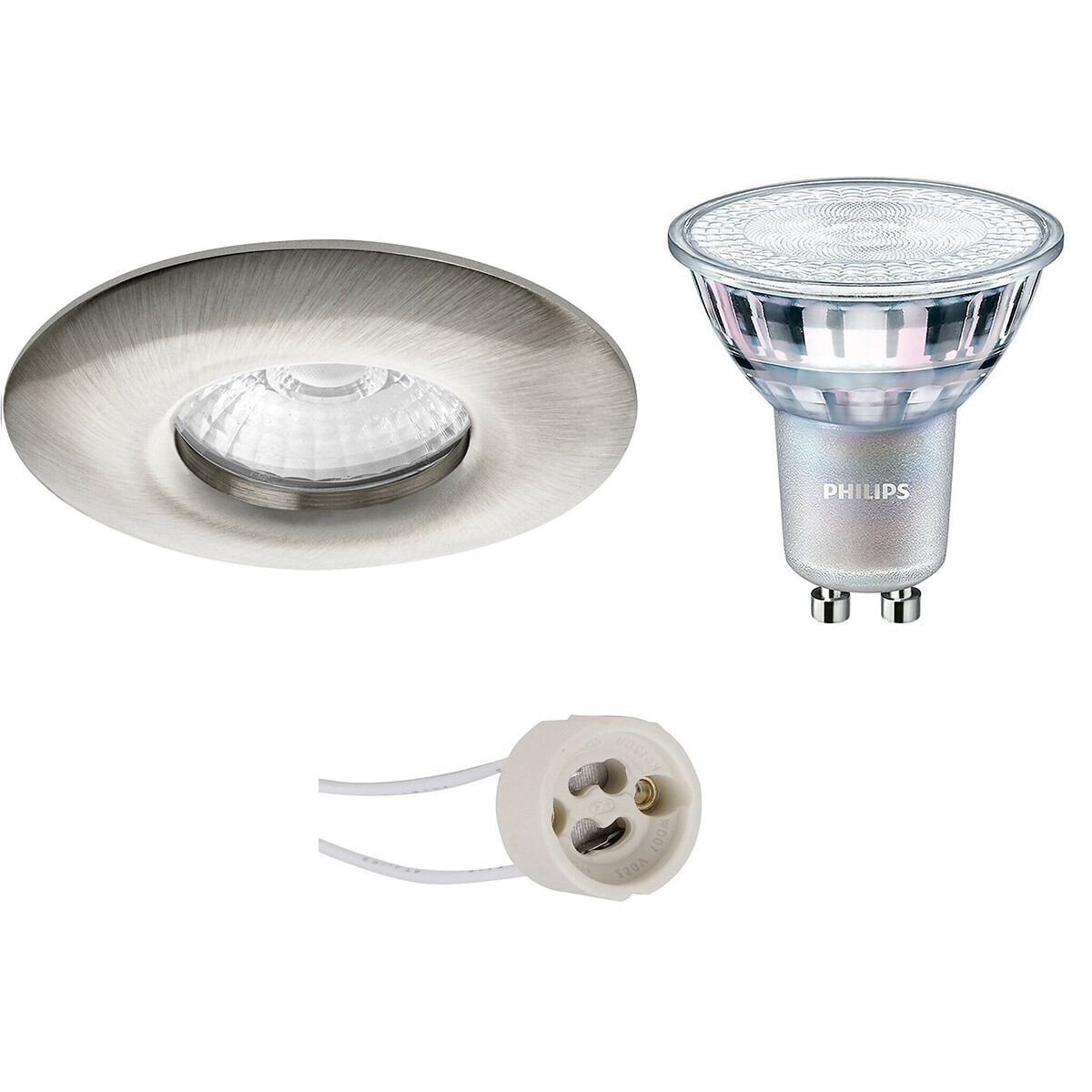 LED Spot Set - Pragmi Luno Pro - Waterdicht IP65 - GU10 Fitting - Inbouw Rond - Mat Nikkel - Ø82mm - Philips - MASTER 927 36D VLE - 4.9W - Warm Wit 2200K-2700K - DimTone Dimbaar