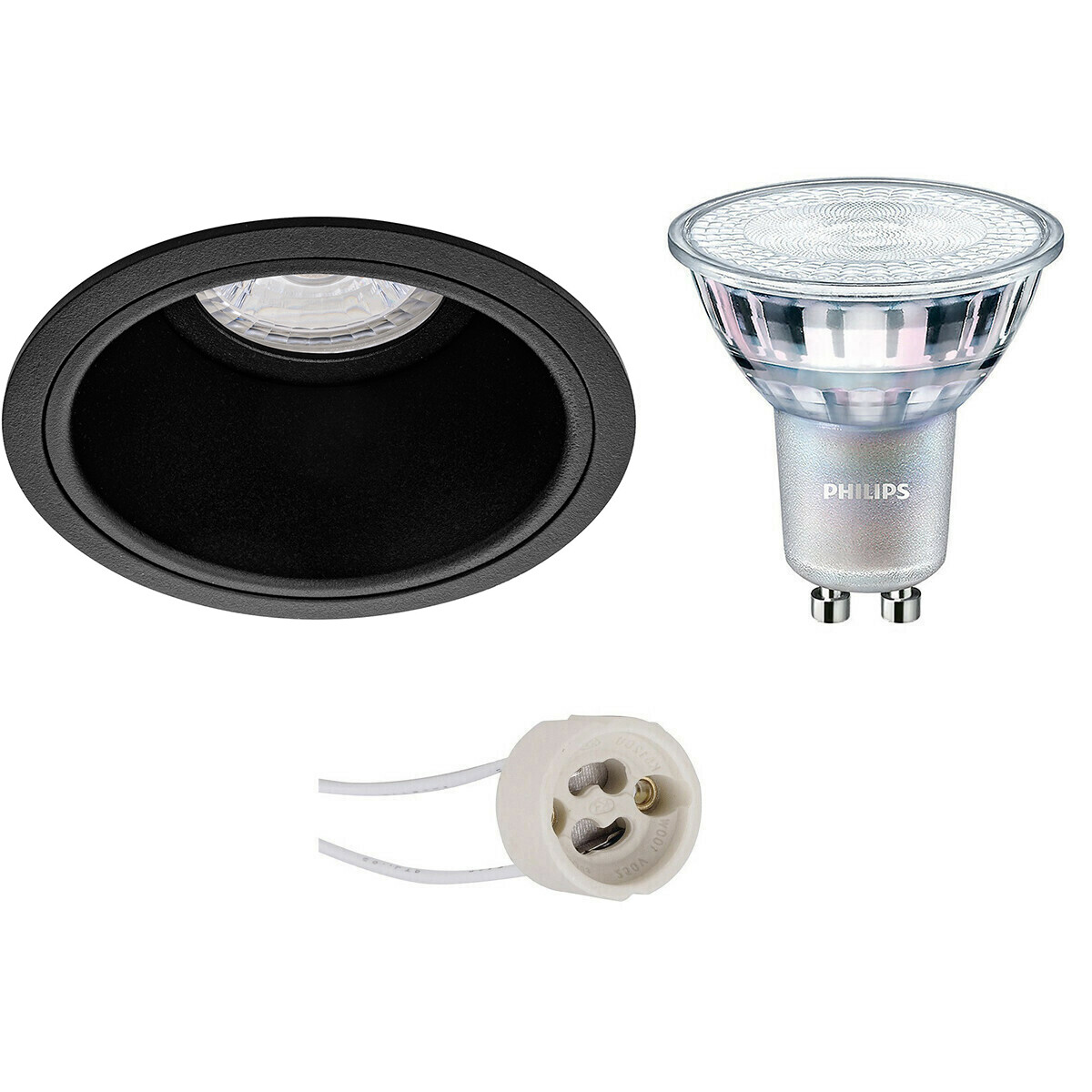 LED Spot Set - Pragmi Minko Pro - GU10 Fitting - Inbouw Rond - Mat Zwart - Verdiept - Ø90mm - Philips - MASTER 927 36D VLE - 4.9W - Warm Wit 2200K-2700K - DimTone Dimbaar