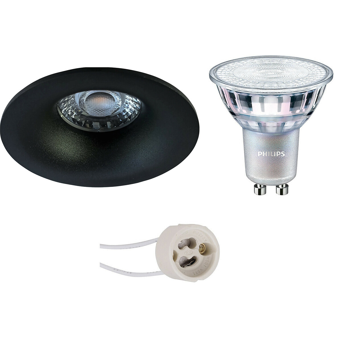 LED Spot Set - Pragmi Nora Pro - GU10 Fitting - Inbouw Rond - Mat Zwart - Ø82mm - Philips - MASTER 927 36D VLE - 4.9W - Warm Wit 2200K-2700K - DimTone Dimbaar