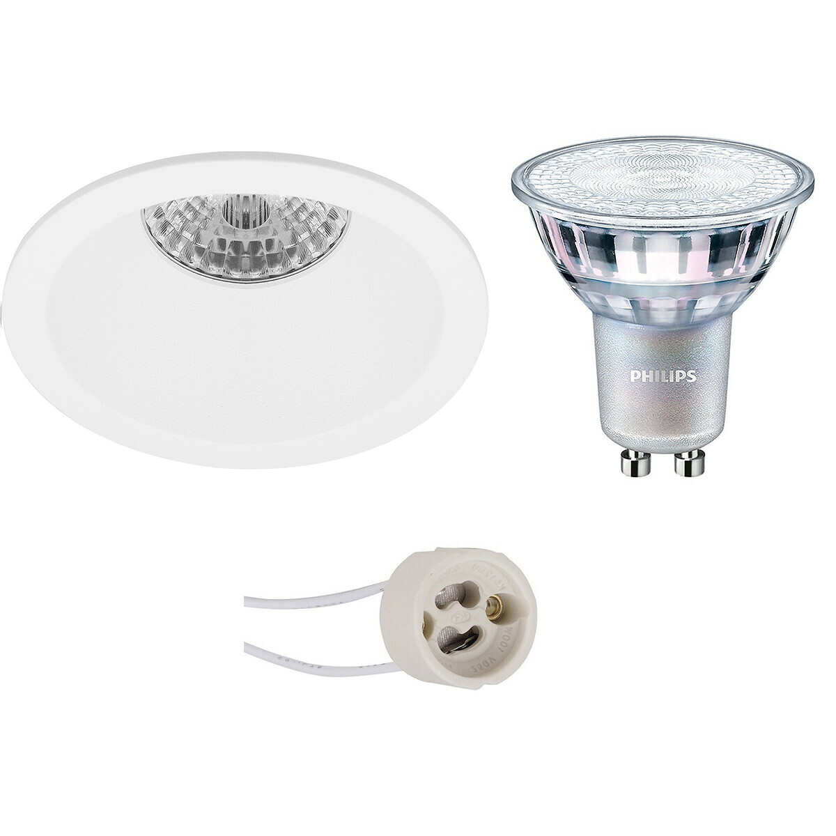 LED Spot Set - Pragmi Pollon Pro - GU10 Fitting - Inbouw Rond - Mat Wit - Verdiept - Ø82mm - Philips - MASTER 927 36D VLE - 4.9W - Warm Wit 2200K-2700K - DimTone Dimbaar