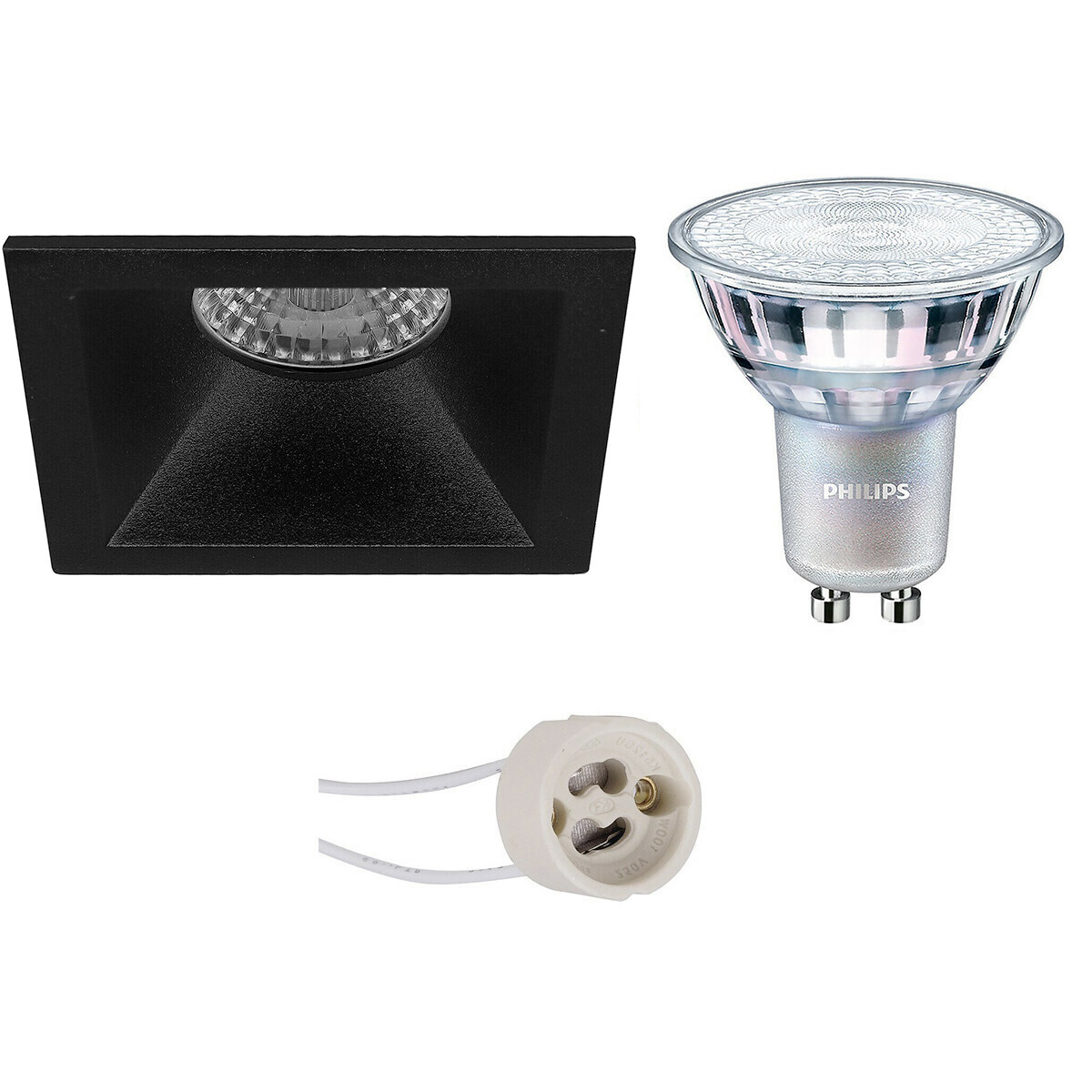 LED Spot Set - Pragmi Pollon Pro - GU10 Fitting - Inbouw Vierkant - Mat Zwart - Verdiept - 82mm - Philips - MASTER 927 36D VLE - 4.9W - Warm Wit 2200K-2700K - DimTone Dimbaar