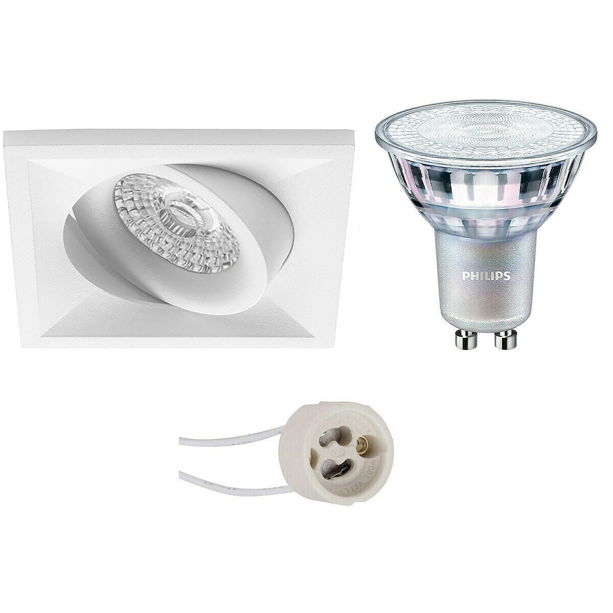 LED Spot Set - Pragmi Qiundo Pro - GU10 Fitting - Inbouw Vierkant - Mat Wit - Kantelbaar - 80mm - Philips - MASTER 927 36D VLE - 3.7W - Warm Wit 2200K-2700K - DimTone Dimbaar