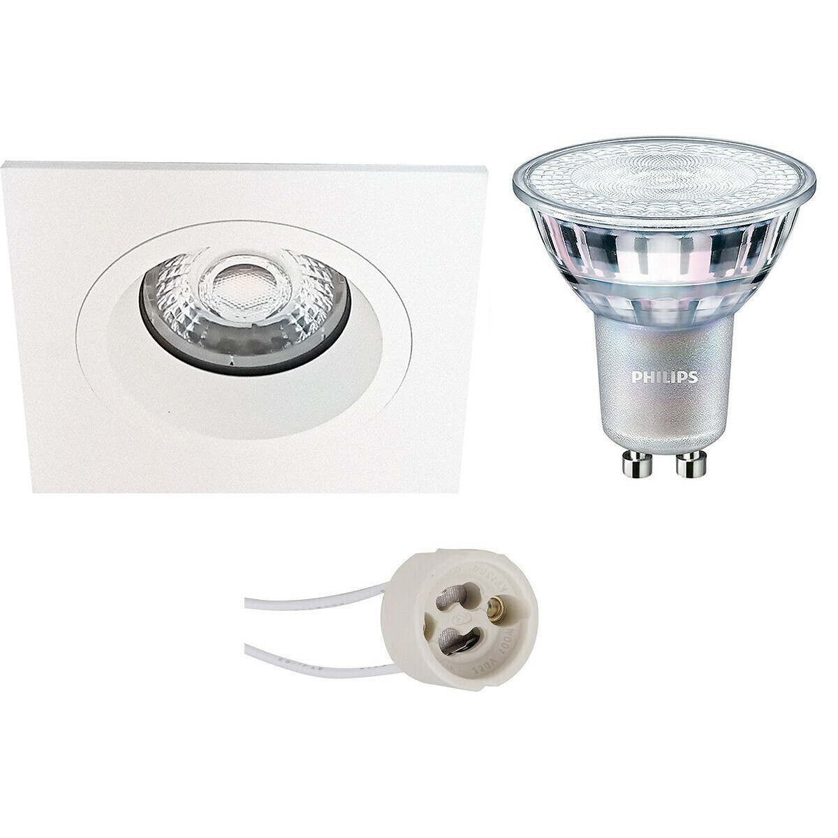 LED Spot Set - Pragmi Rodos Pro - GU10 Fitting - Inbouw Vierkant - Mat Wit - 93mm - Philips - MASTER 927 36D VLE - 3.7W - Warm Wit 2200K-2700K - DimTone Dimbaar