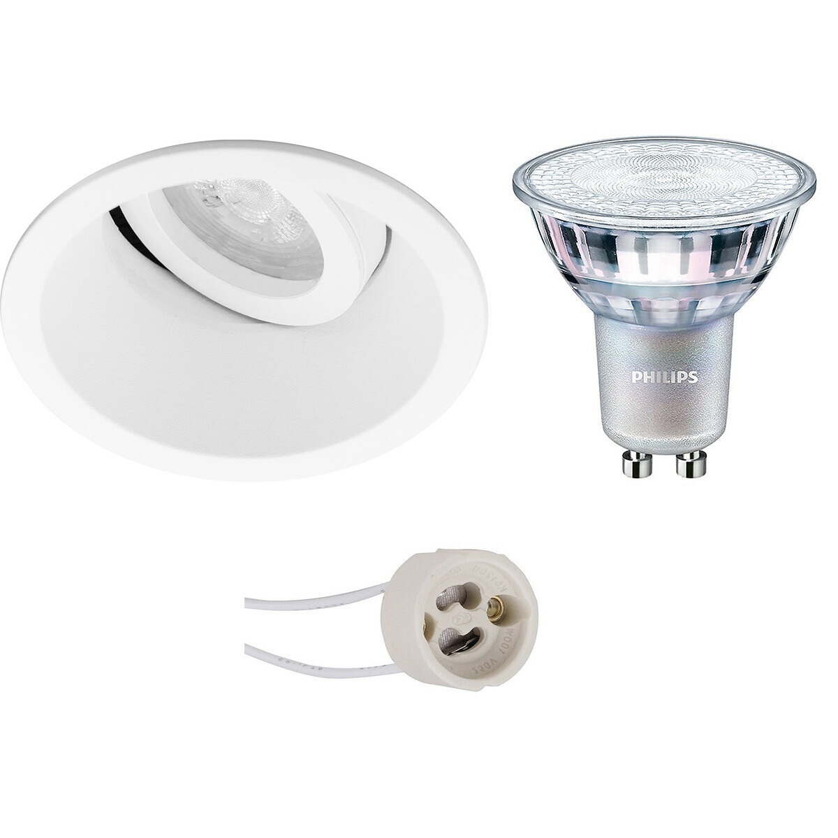 LED Spot Set - Pragmi Zano Pro - GU10 Fitting - Inbouw Rond - Mat Wit - Kantelbaar - Ø93mm - Philips - MASTER 927 36D VLE - 3.7W - Warm Wit 2200K-2700K - DimTone Dimbaar