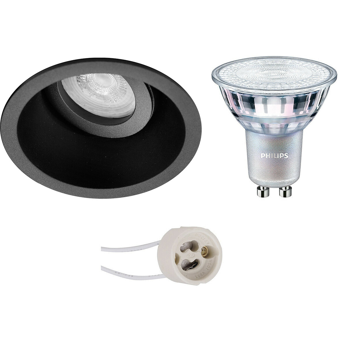 LED Spot Set - Pragmi Zano Pro - GU10 Fitting - Inbouw Rond - Mat Zwart - Kantelbaar - Ø93mm - Philips - MASTER 927 36D VLE - 3.7W - Warm Wit 2200K-2700K - DimTone Dimbaar