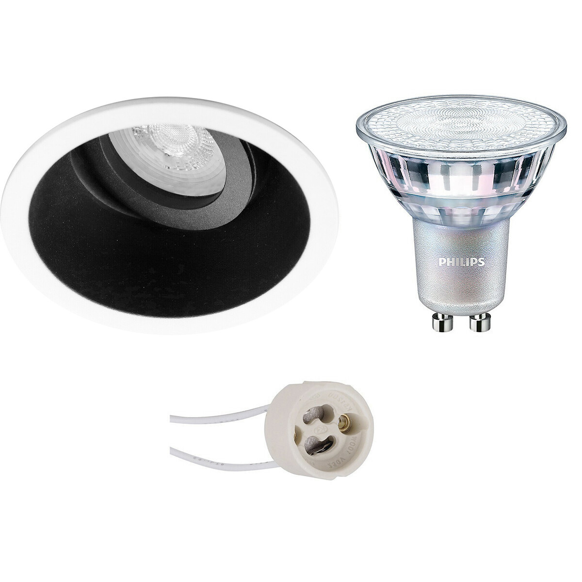 LED Spot Set - Pragmi Zano Pro - GU10 Fitting - Inbouw Rond - Mat Zwart/Wit - Kantelbaar - Ø93mm - Philips - MASTER 927 36D VLE - 4.9W - Warm Wit 2200K-2700K - DimTone Dimbaar