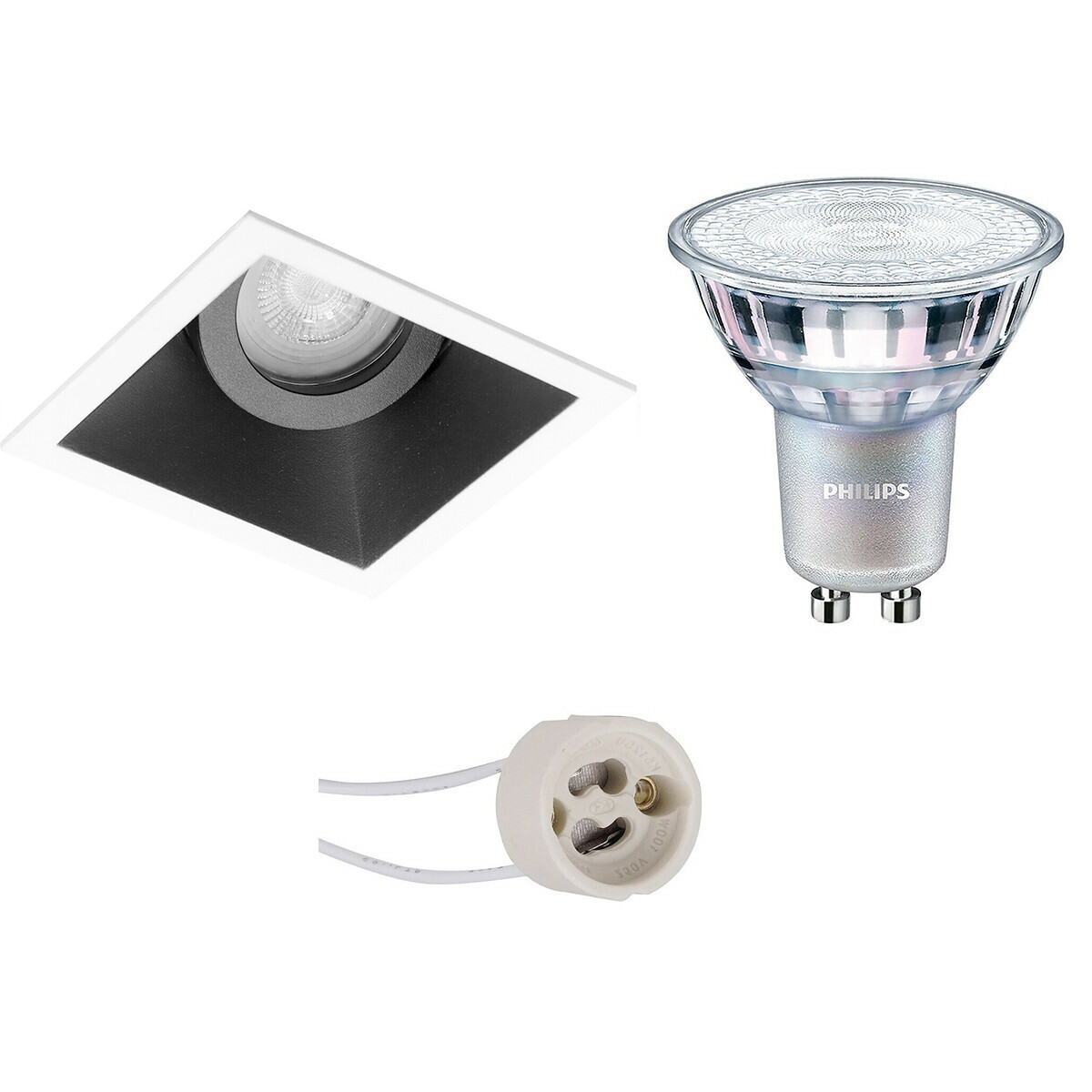 LED Spot Set - Pragmi Zano Pro - GU10 Fitting - Inbouw Vierkant - Mat Zwart/Wit - Kantelbaar - 93mm - Philips - MASTER 927 36D VLE - 4.9W - Warm Wit 2200K-2700K - DimTone Dimbaar