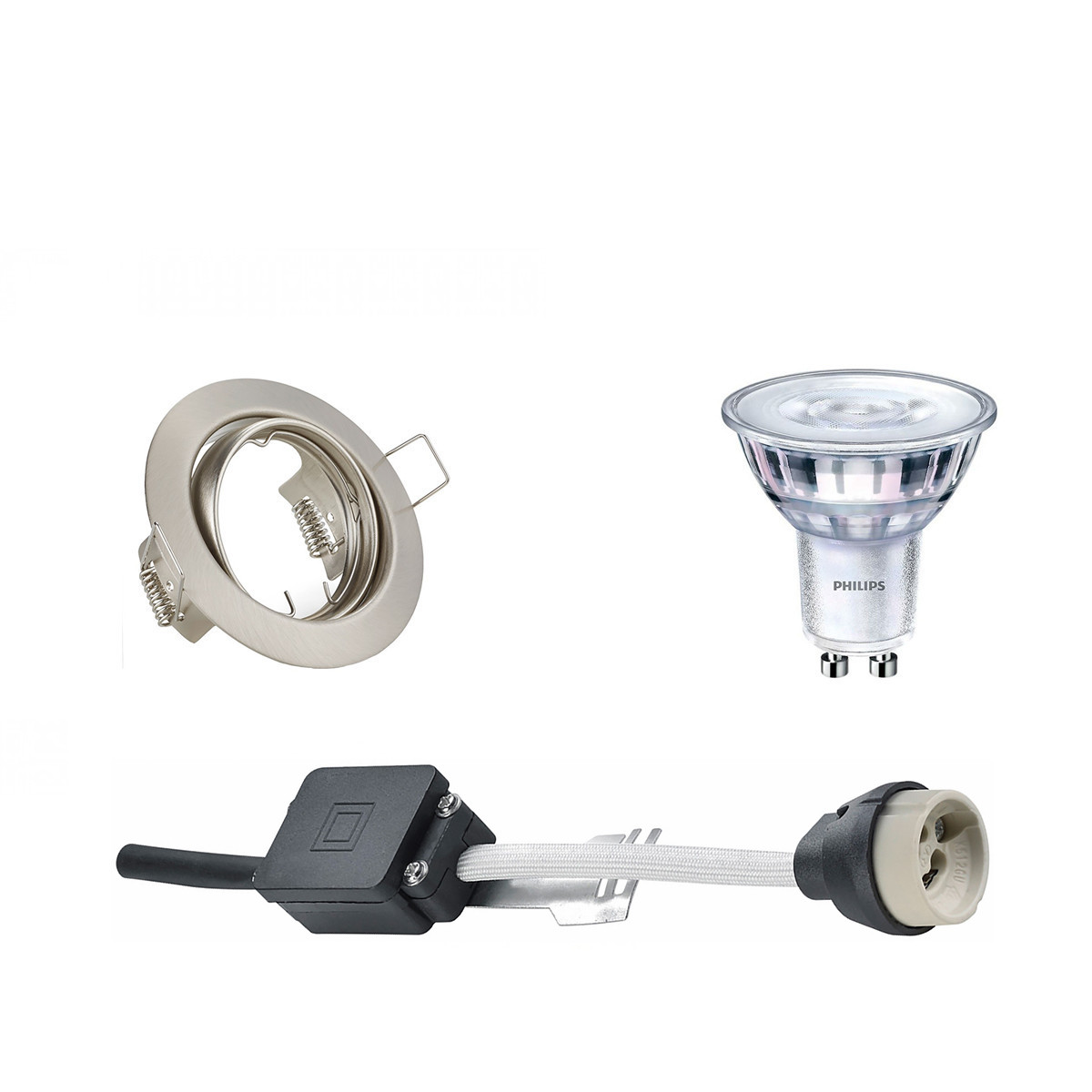 LED Spot Set - GU10 Fitting - Inbouw Rond - Mat Nikkel - Kantelbaar Ø83mm - Philips - SceneSwitch 827 36D - 1.5W-5W - Warm Wit 2200K-2700K - Dimbaar