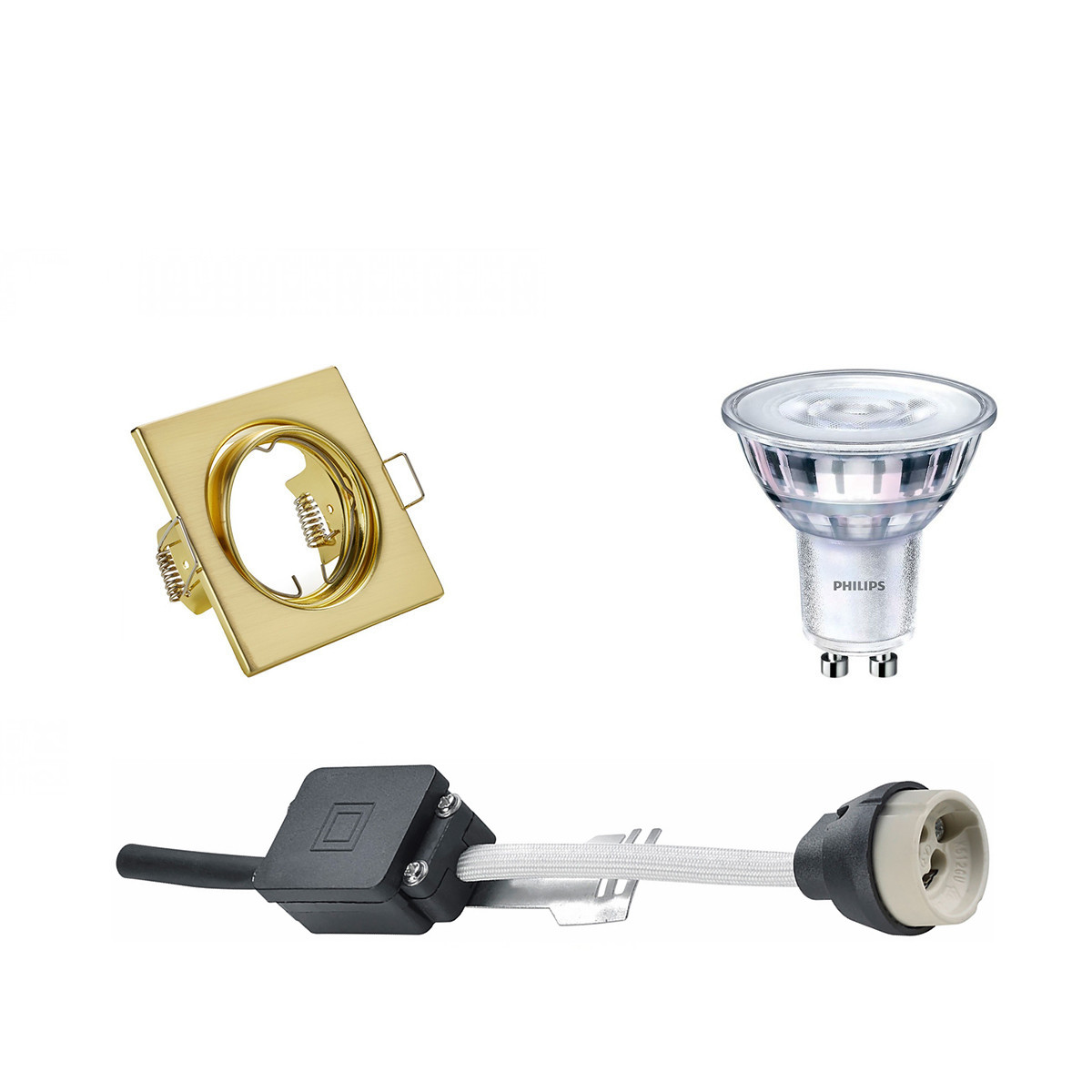 LED Spot Set - GU10 Fitting - Inbouw Vierkant - Mat Goud - Kantelbaar 80mm - Philips - SceneSwitch 827 36D - 1.5W-5W - Warm Wit 2200K-2700K - Dimbaar