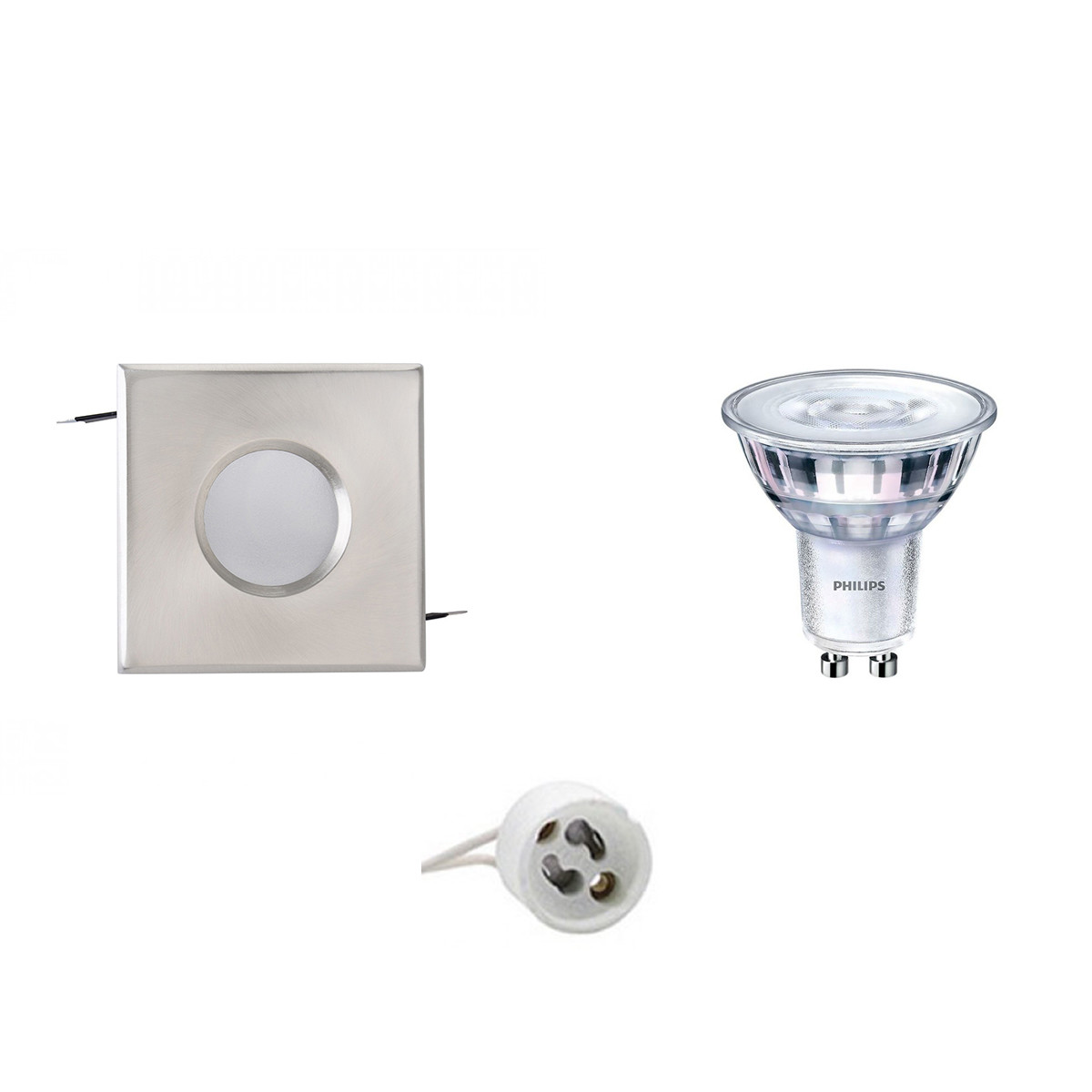 LED Spot Set - Aigi - GU10 Fitting - Waterdicht IP65 - Inbouw Vierkant - Mat Chroom - 82mm - Philips - SceneSwitch 827 36D - 1.5W-5W - Warm Wit 2200K-2700K - Dimbaar