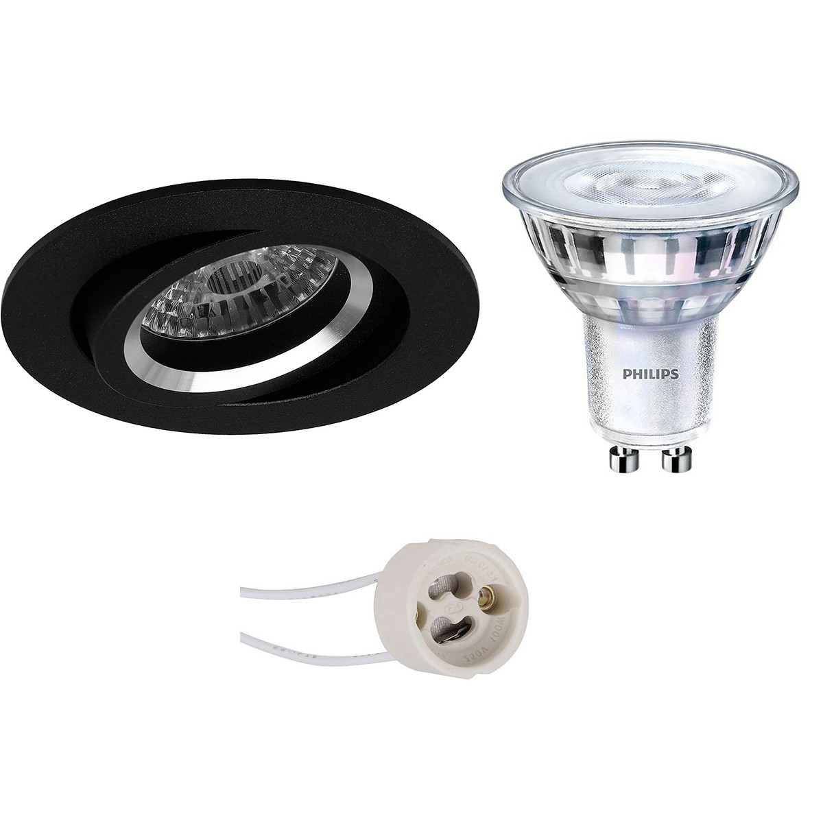 LED Spot Set - Pragmi Aerony Pro - GU10 Fitting - Inbouw Rond - Mat Zwart - Kantelbaar - Ø82mm - Philips - SceneSwitch 827 36D - 1.5W-5W - Warm Wit 2200K-2700K - Dimbaar