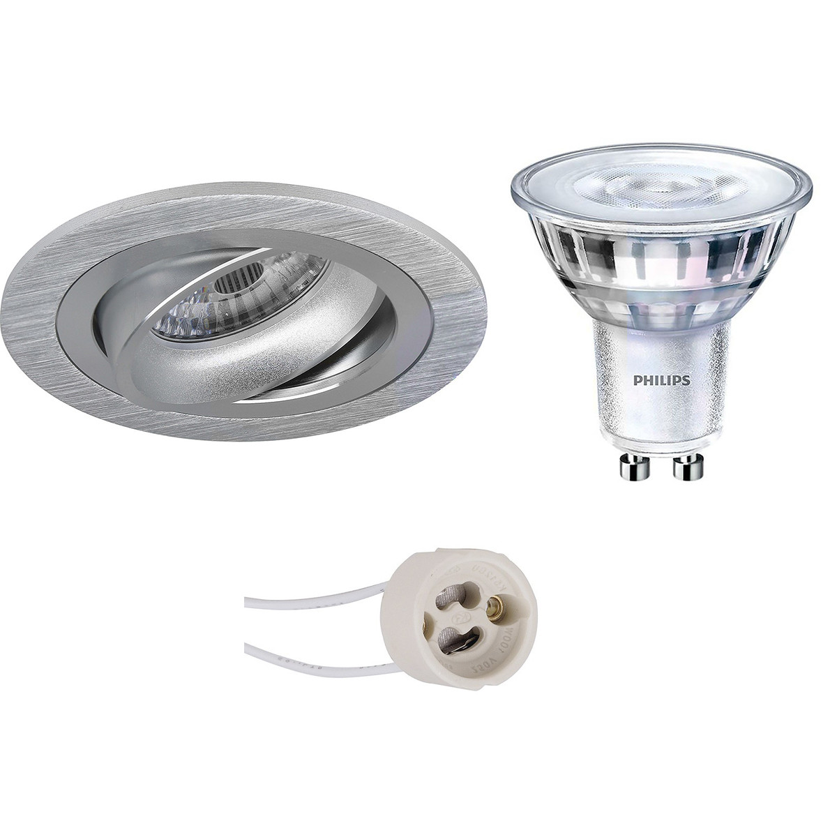 LED Spot Set - Pragmi Alpin Pro - GU10 Fitting - Inbouw Rond - Mat Zilver - Kantelbaar Ø92mm - Philips - SceneSwitch 827 36D - 1.5W-5W - Warm Wit 2200K-2700K - Dimbaar