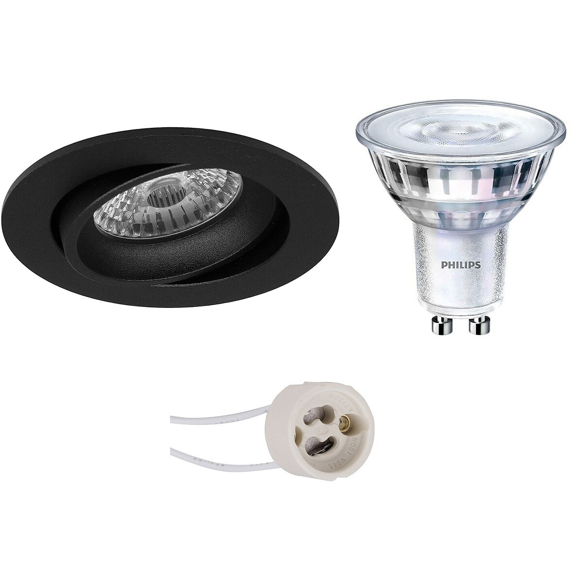 LED Spot Set - Pragmi Delton Pro - GU10 Fitting - Inbouw Rond - Mat Zwart - Kantelbaar - Ø82mm - Philips - SceneSwitch 827 36D - 1.5W-5W - Warm Wit 2200K-2700K - Dimbaar