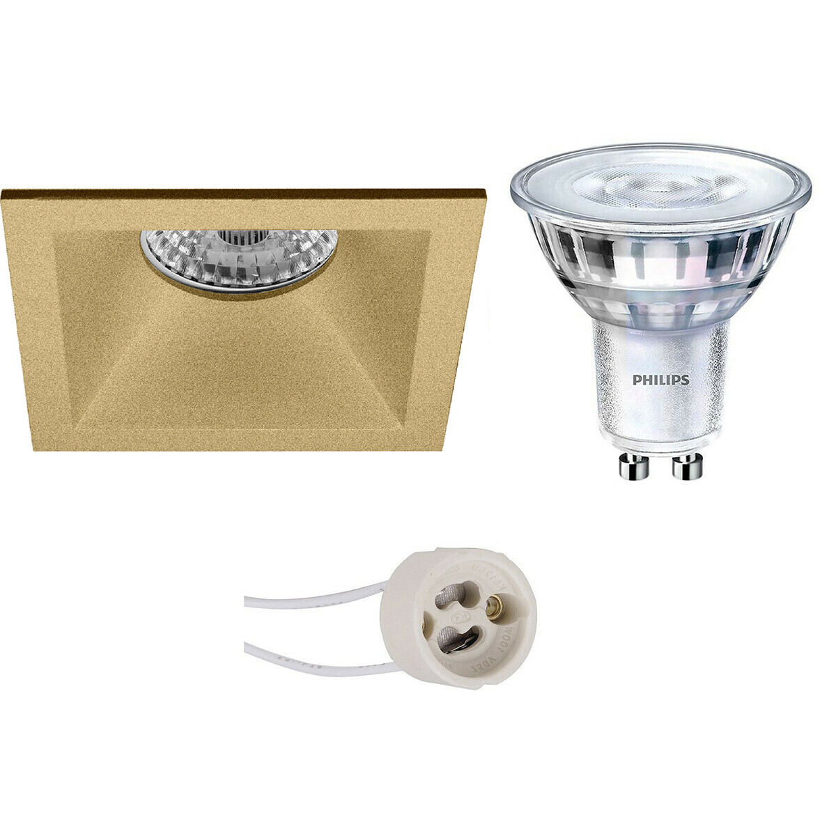 LED Spot Set - Pragmi Pollon Pro - GU10 Fitting - Inbouw Vierkant - Mat Goud - Verdiept - 82mm - Philips - SceneSwitch 827 36D - 1.5W-5W - Warm Wit 2200K-2700K - Dimbaar