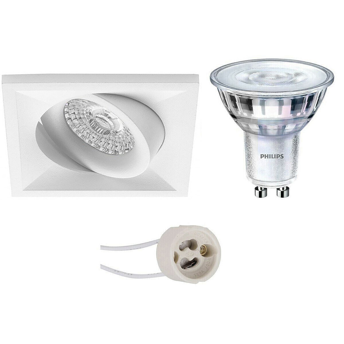 LED Spot Set - Pragmi Qiundo Pro - GU10 Fitting - Inbouw Vierkant - Mat Wit - Kantelbaar - 80mm - Philips - SceneSwitch 827 36D - 1.5W-5W - Warm Wit 2200K-2700K - Dimbaar