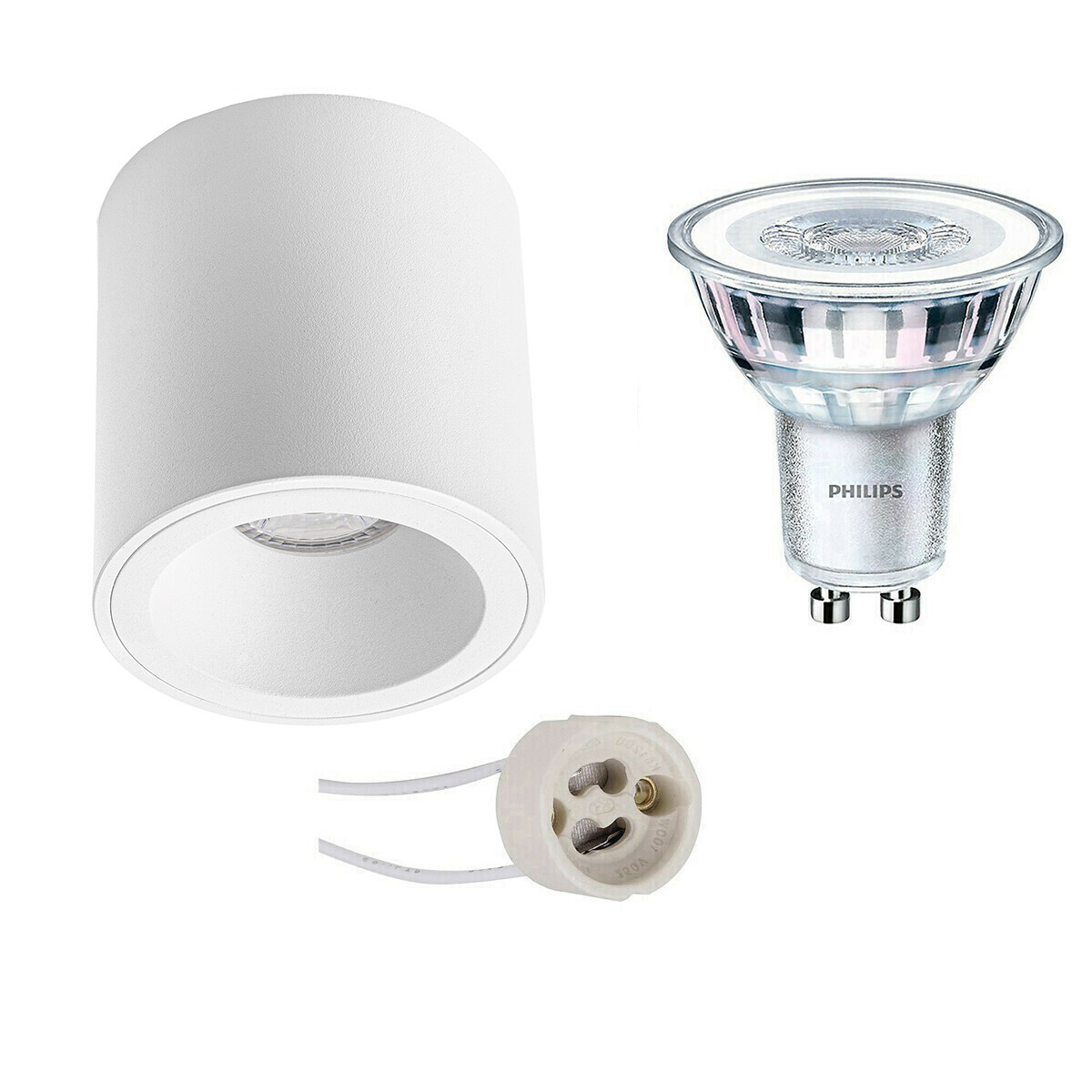 Opbouwspot Set - Pragmi Cliron Pro - GU10 Fitting - Opbouw Rond - Mat Wit - Verdiept - Ø90mm - Philips - CorePro 827 36D - 3W - Warm Wit 2700K - Dimbaar