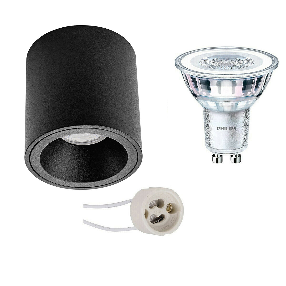 Opbouwspot Set - Pragmi Cliron Pro - GU10 Fitting - Opbouw Rond - Mat Zwart - Verdiept - Ø90mm - Philips - CorePro 830 36D - 3.5W - Warm Wit 3000K