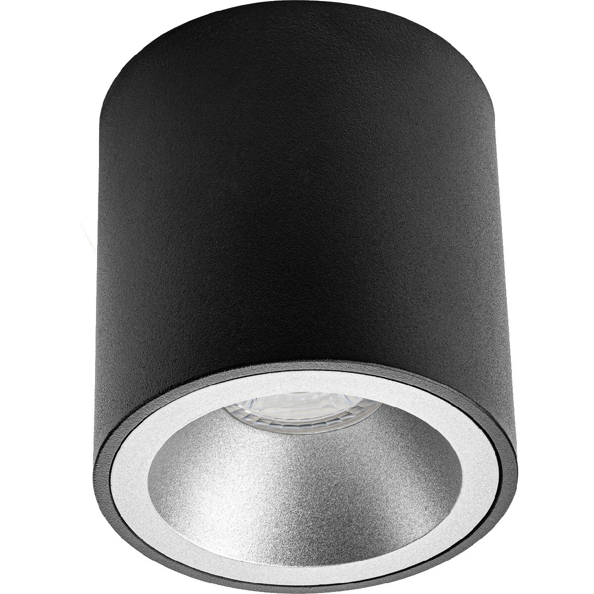 Opbouwspot Set - Pragmi Cliron Pro - GU10 Fitting - Opbouw Rond - Mat Zwart/Zilver - Verdiept - Ø90mm - Philips - CorePro 840 36D - 4.6W - Natuurlijk Wit 4000K