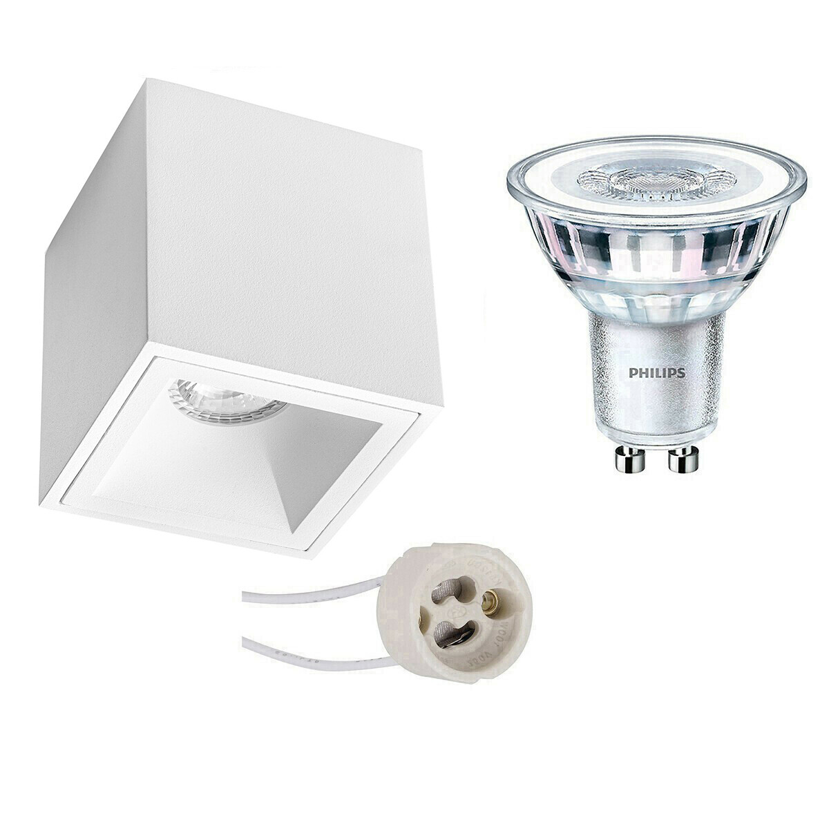 Opbouwspot Set - Pragmi Cliron Pro - GU10 Fitting - Opbouw Vierkant - Mat Wit - Verdiept - 90mm - Philips - CorePro 830 36D - 3.5W - Warm Wit 3000K