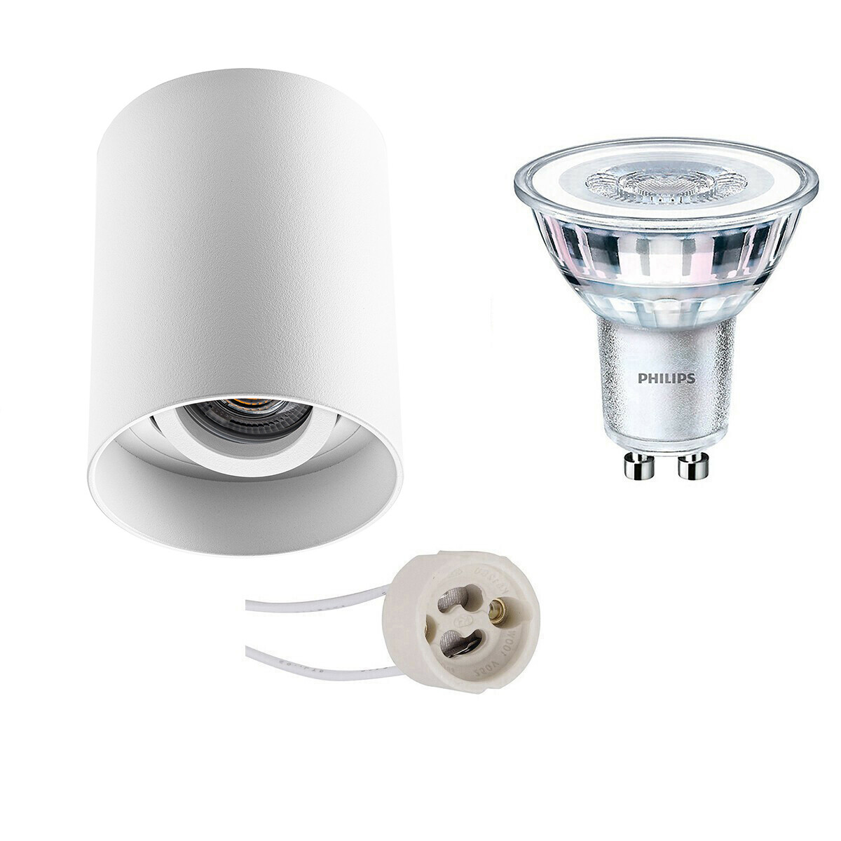 Opbouwspot Set - Pragmi Luxina Pro - GU10 Fitting - Opbouw Rond - Mat Wit - Verdiept - Kantelbaar - Ø90mm - Philips - CorePro 840 36D - 5W - Natuurlijk Wit 4000K - Dimbaar