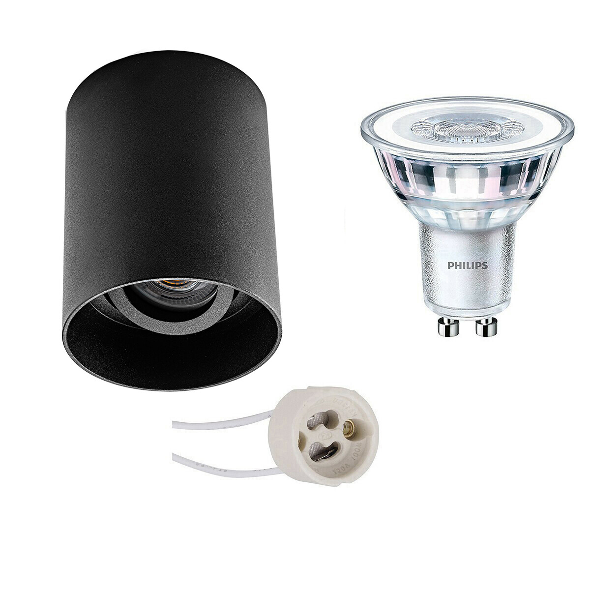 Opbouwspot Set - Pragmi Luxina Pro - GU10 Fitting - Opbouw Rond - Mat Zwart - Verdiept - Kantelbaar - Ø90mm - Philips - CorePro 840 36D - 4.6W - Natuurlijk Wit 4000K