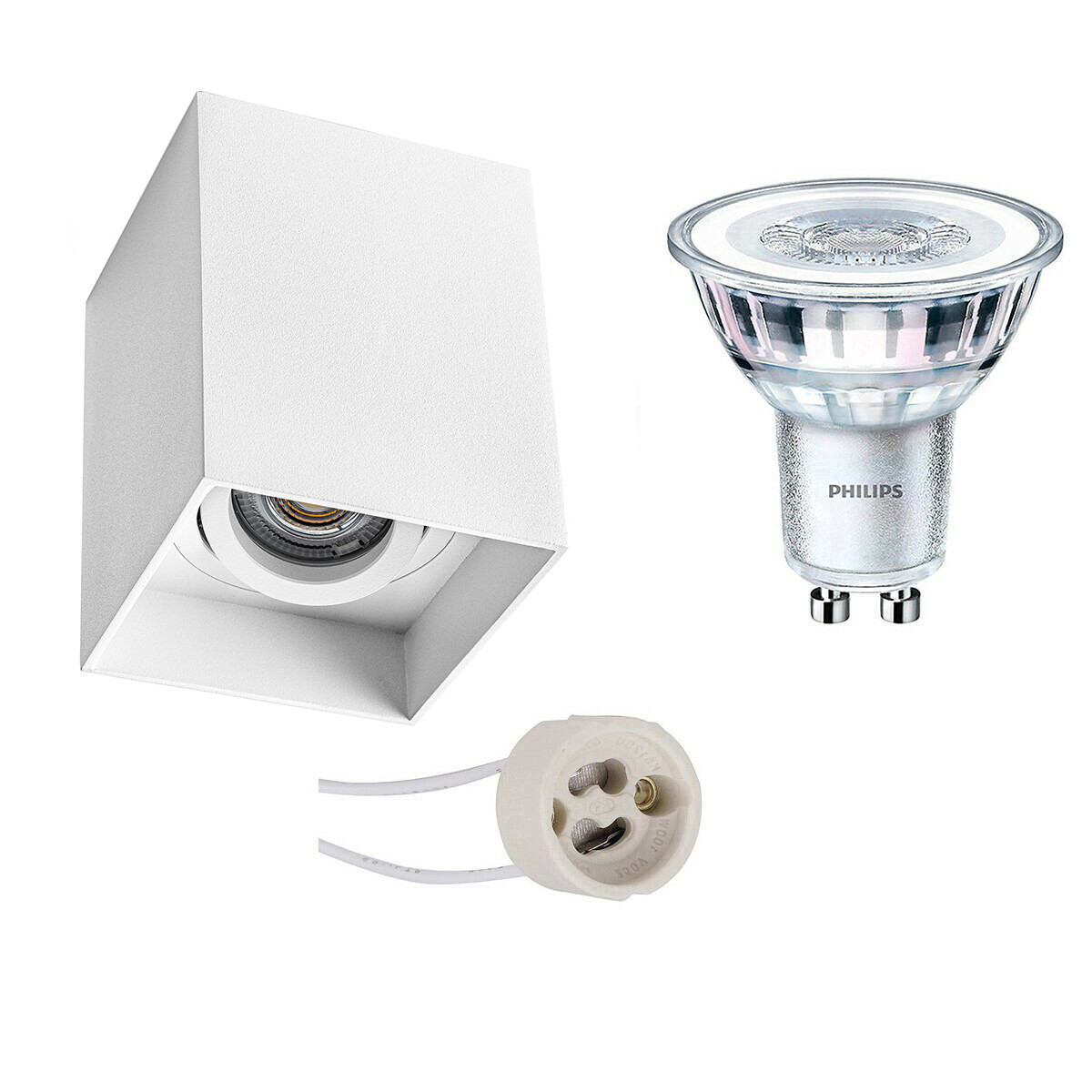 Opbouwspot Set - Pragmi Luxina Pro - GU10 Fitting - Opbouw Vierkant - Mat Wit - Verdiept - Kantelbaar - 90mm - Philips - CorePro 830 36D - 3.5W - Warm Wit 3000K