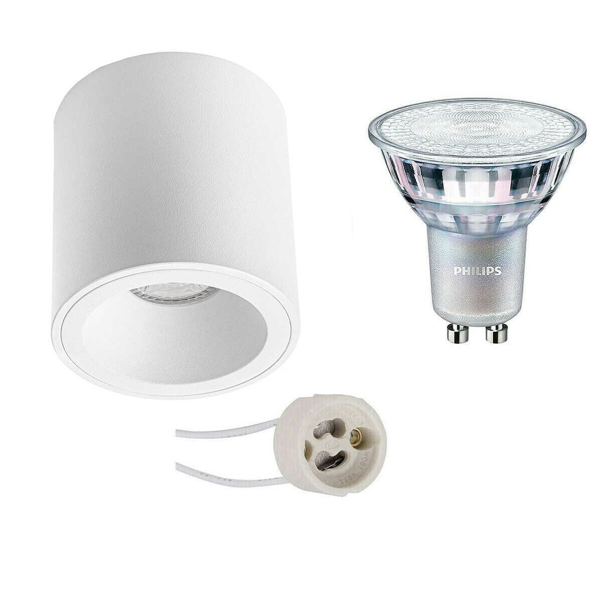 Opbouwspot Set - Pragmi Cliron Pro - GU10 Fitting - Opbouw Rond - Mat Wit - Verdiept - Ø90mm - Philips - MASTER 927 36D VLE - 4.9W - Warm Wit 2200K-2700K - DimTone Dimbaar