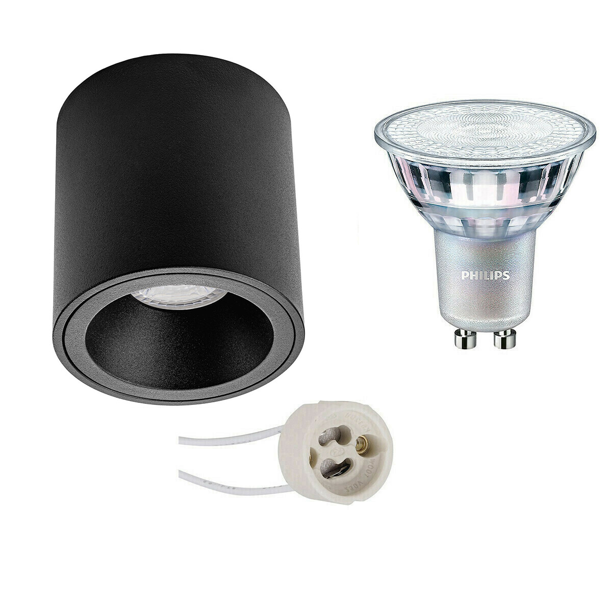 Opbouwspot Set - Pragmi Cliron Pro - GU10 Fitting - Opbouw Rond - Mat Zwart - Verdiept - Ø90mm - Philips - MASTER 927 36D VLE - 3.7W - Warm Wit 2200K-2700K - DimTone Dimbaar