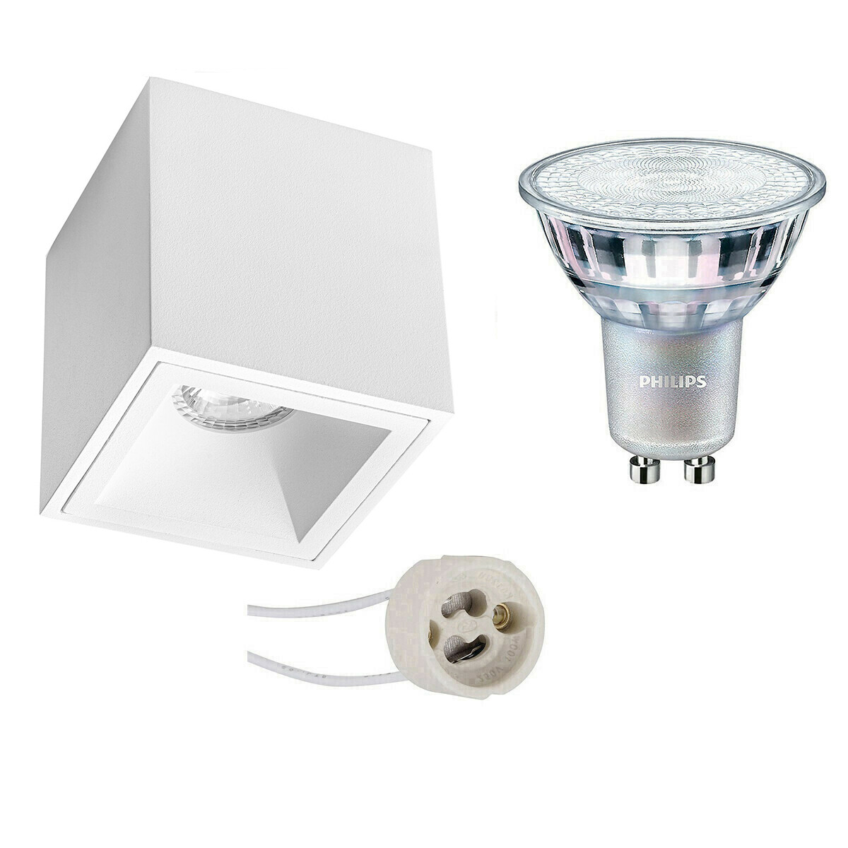 Opbouwspot Set - Pragmi Cliron Pro - GU10 Fitting - Opbouw Vierkant - Mat Wit - Verdiept - 90mm - Philips - MASTER 927 36D VLE - 4.9W - Warm Wit 2200K-2700K - DimTone Dimbaar