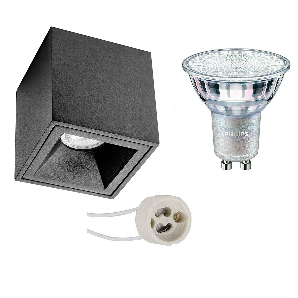 Opbouwspot Set - Pragmi Cliron Pro - GU10 Fitting - Opbouw Vierkant - Mat Zwart - Verdiept - 90mm - Philips - MASTER 927 36D VLE - 3.7W - Warm Wit 2200K-2700K - DimTone Dimbaar