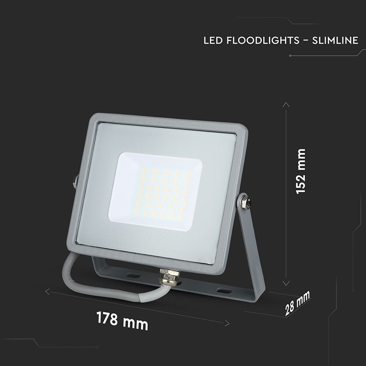 LED Bouwlamp 30 Watt - LED Schijnwerper - Viron Dana - Natuurlijk Wit 4000K - Mat Grijs - Aluminium - SAMSUNG LEDs