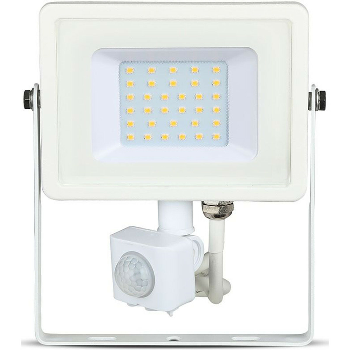 LED Bouwlamp 30 Watt met Sensor - LED Schijnwerper - Viron Dana - Natuurlijk Wit 4000K - Mat Wit - Aluminium - SAMSUNG LEDs