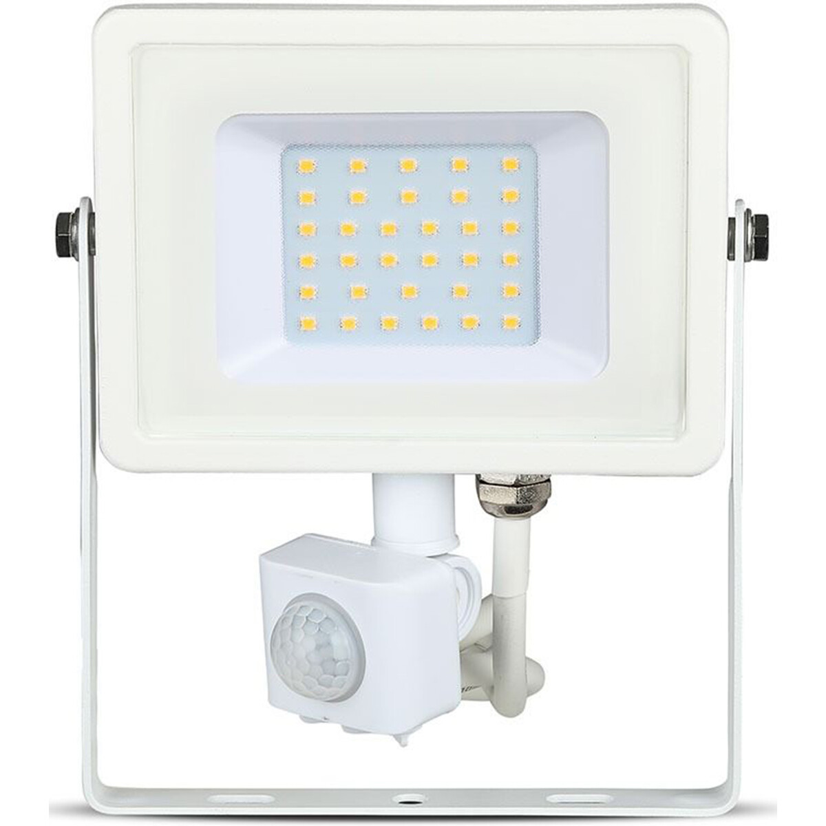 LED Bouwlamp 30 Watt met Sensor - LED Schijnwerper - Viron Dana - Warm Wit 3000K - Mat Wit - Aluminium - SAMSUNG LEDs