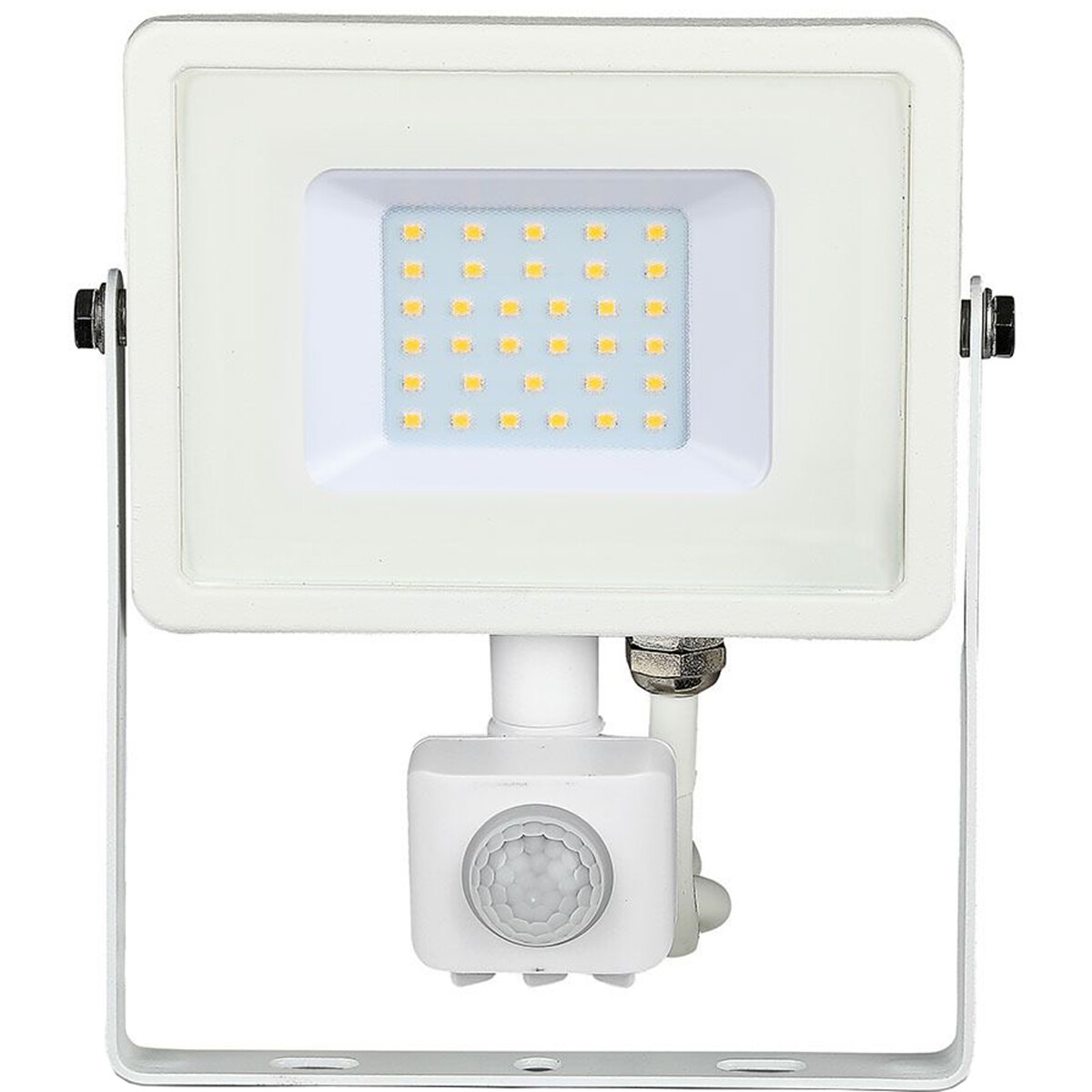 LED Bouwlamp 30 Watt met Sensor - LED Schijnwerper - Viron Dana - Warm Wit 3000K - Mat Wit - Aluminium - SAMSUNG LEDs