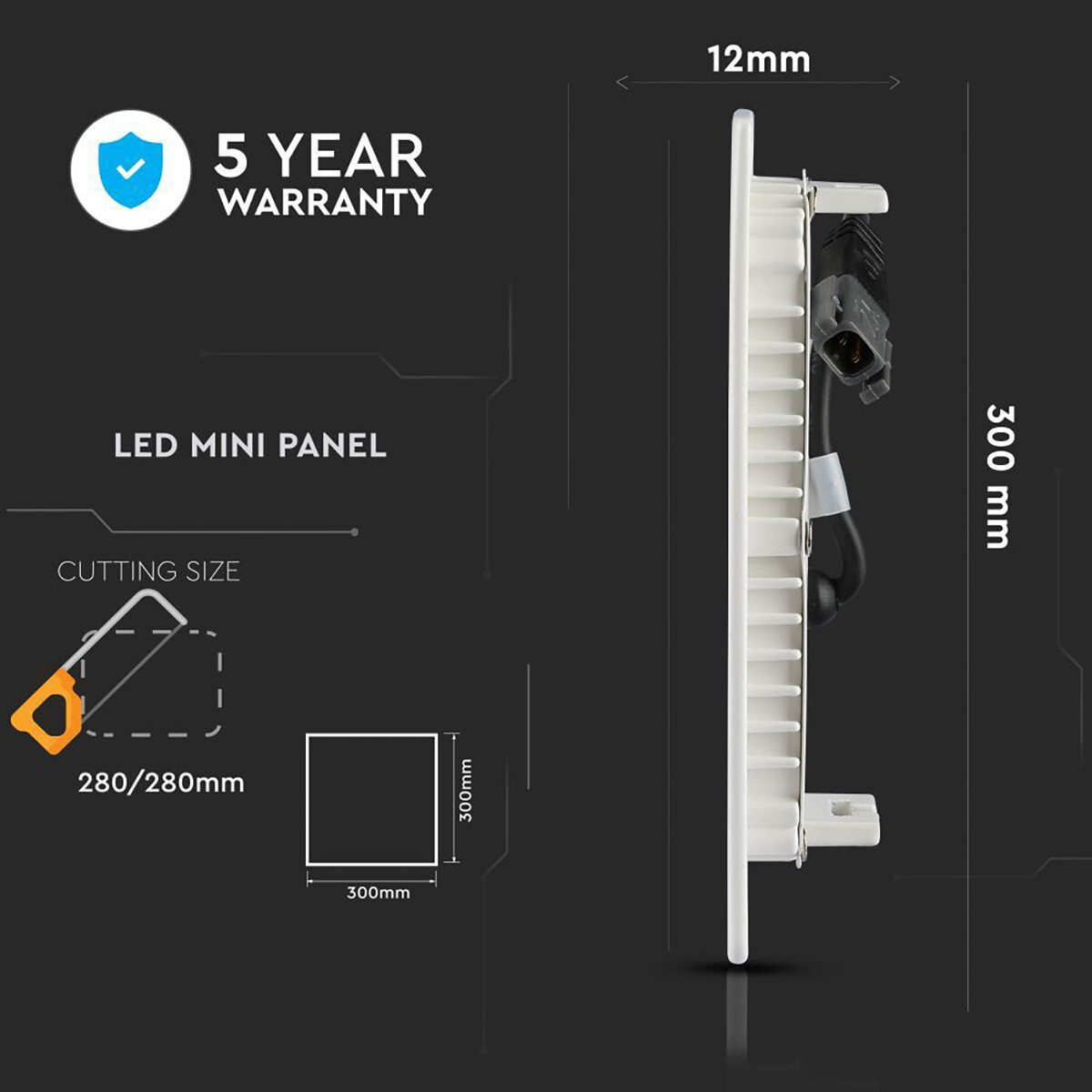 LED Downlight Slim - Viron Dunson - Inbouw Vierkant 24W - Helder/Koud Wit 6400K - Mat Wit - Aluminium - 300mm - SAMSUNG LEDs