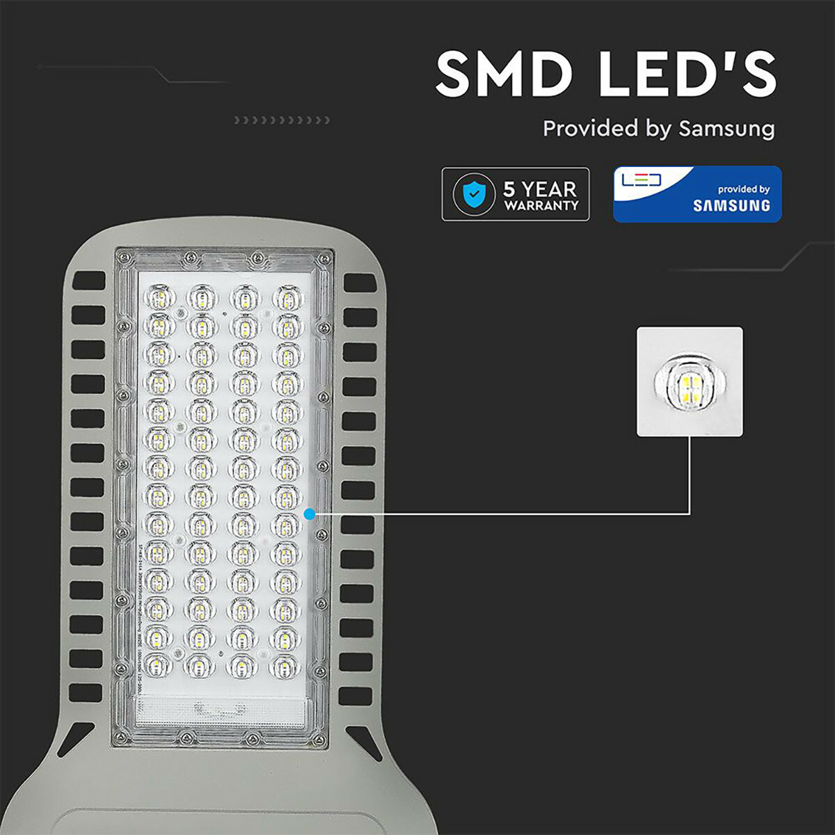 LED Straatlamp Slim - Straatverlichting - Viron Unato - 100W - Natuurlijk Wit 4000K - Waterdicht IP65 - Mat Grijs - Aluminium - SAMSUNG LEDs